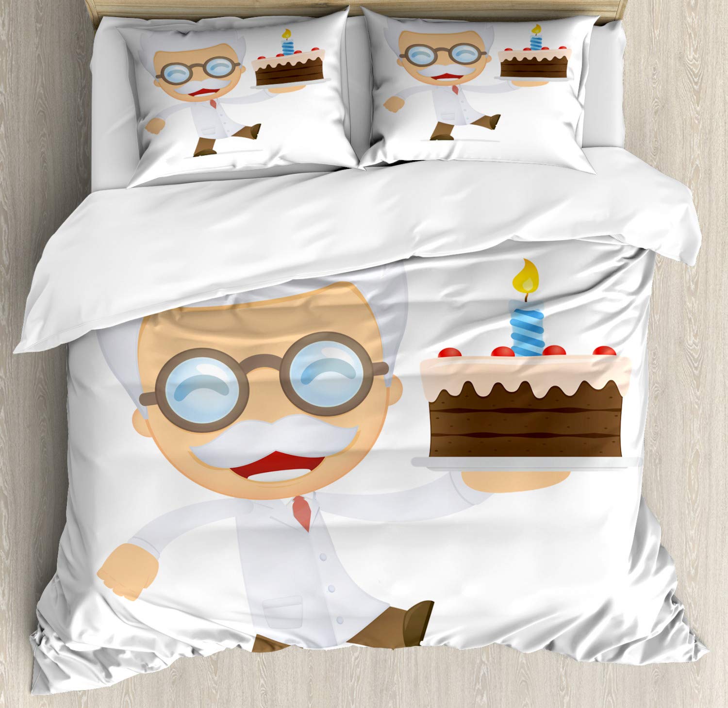 Ambesonne Science Party Duvet Cover Set - Smiling Scientist Birthday Cake Design, 3-Piece Queen Size Bedding with 2 Pillow Shams in White & Multicolor | Perfect for Science-Themed Bedrooms, Kids' Rooms & Nerdy Birthday Decor