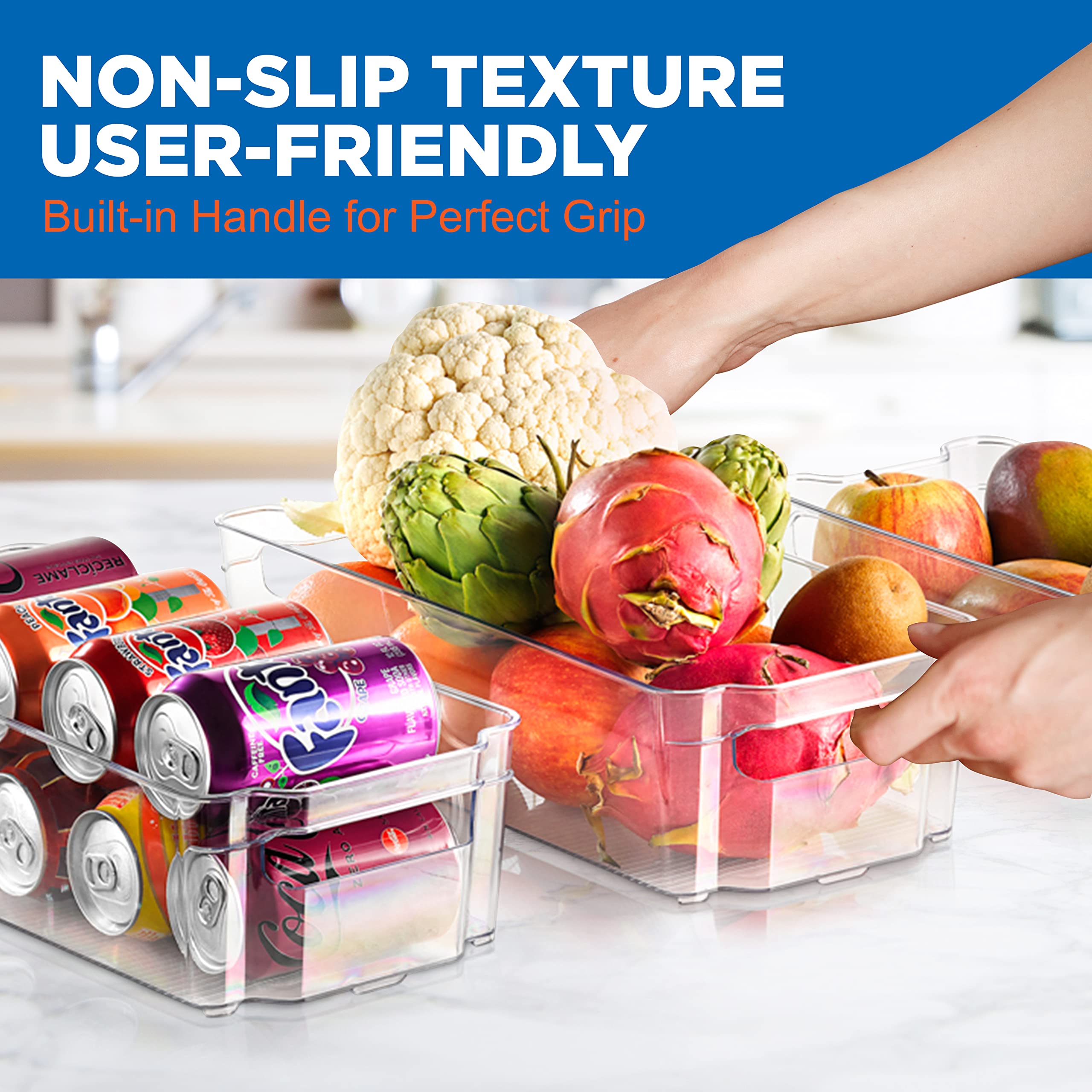 NutriChef 6-Piece Clear Refrigerator Organizer Set - BPA Free Fridge Bins & Egg Holder for Kitchen, Freezer, Pantry & Countertop Storage | Perfect for Organizing Fruits, Vegetables, Dairy & Leftovers