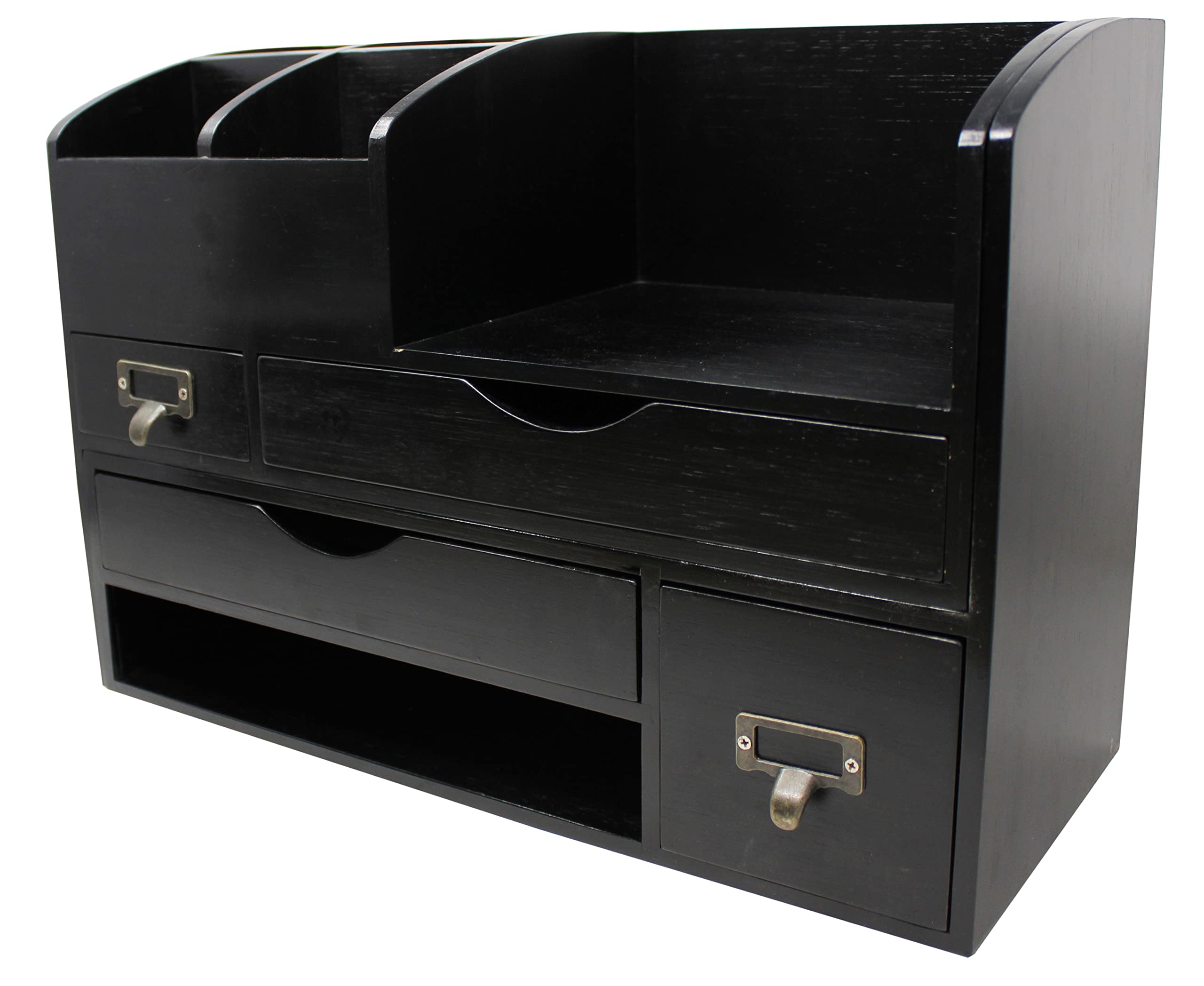 Adjustable Wooden Desk Organizer - Black Office Storage Shelf for Supplies, Accessories & Mail | Perfect for Desktop, Tabletop, Counter & Workspace Organization