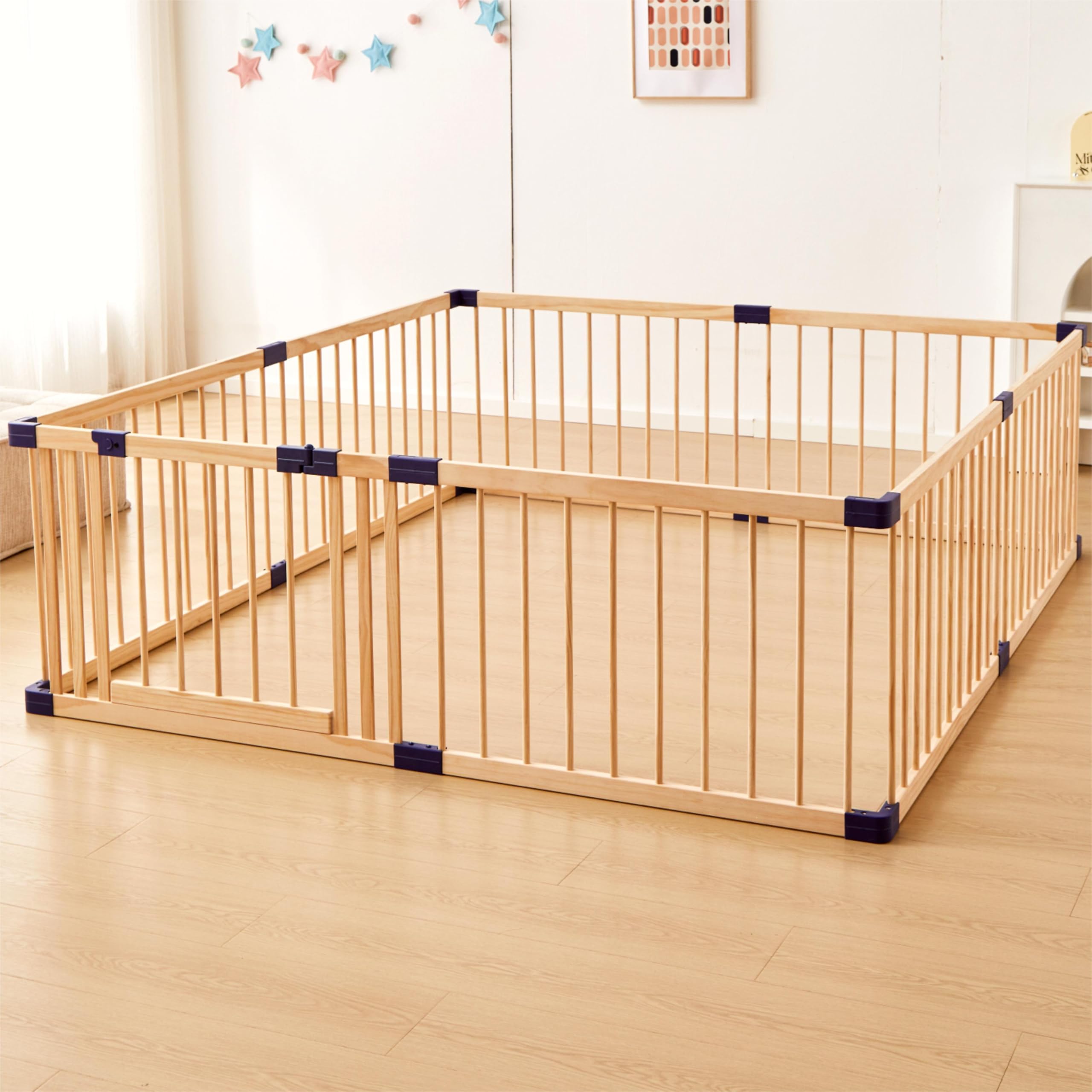 Wooden Baby Playpen for Babies & Toddlers - 180X200cm Safe Play Yard Fence with Natural Wood Finish | Indoor & Outdoor Play Area for Crawling, Learning & Playtime Activities