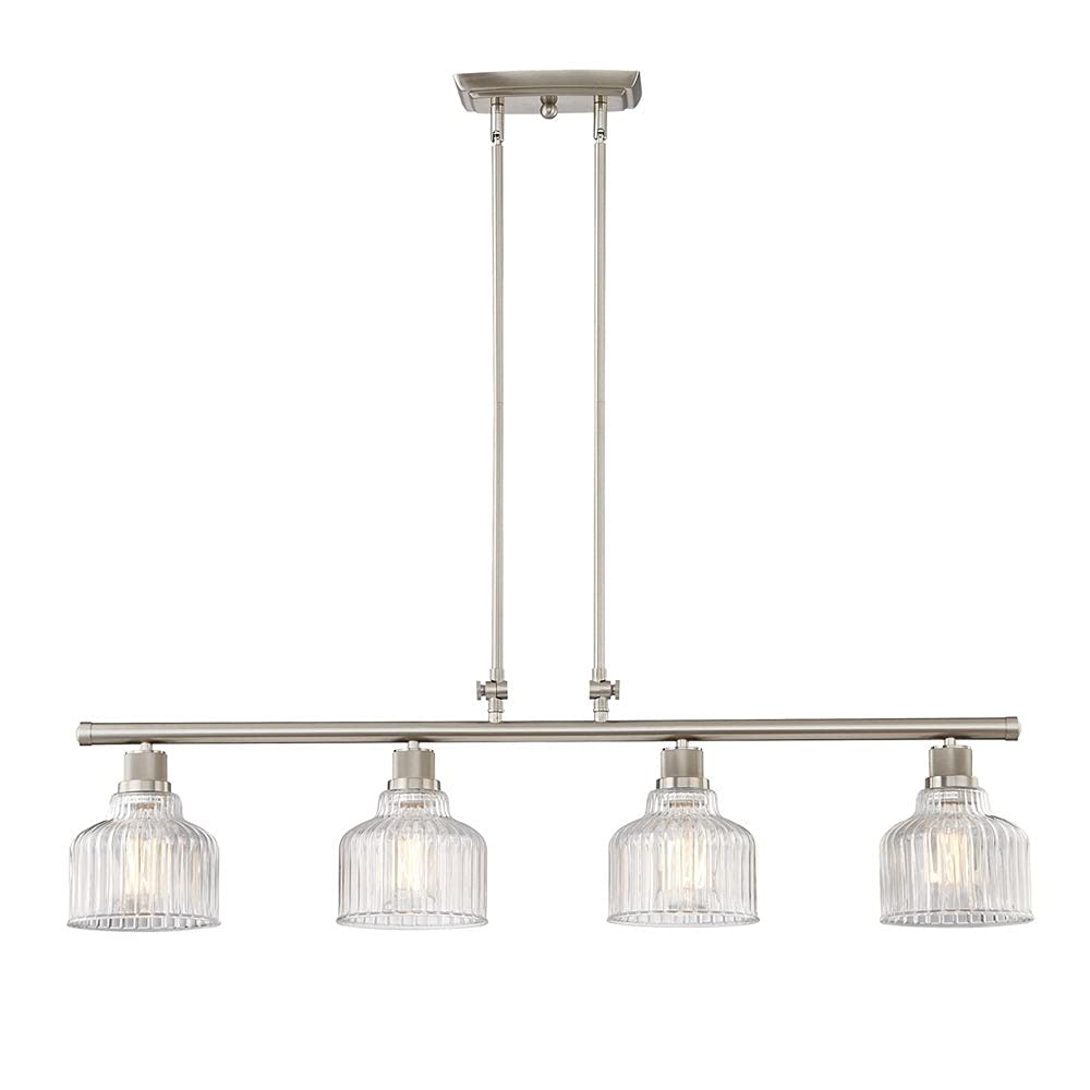 Vanity Art Modern 4-Light Kitchen Island Pendant Lighting - Satin Nickel Finish with Clear Glass Shade - Farmhouse Hanging Lamp for Dining Room, Bar Counter & Living Room - Linear Ceiling Light Fixture IL209-4SN-CL