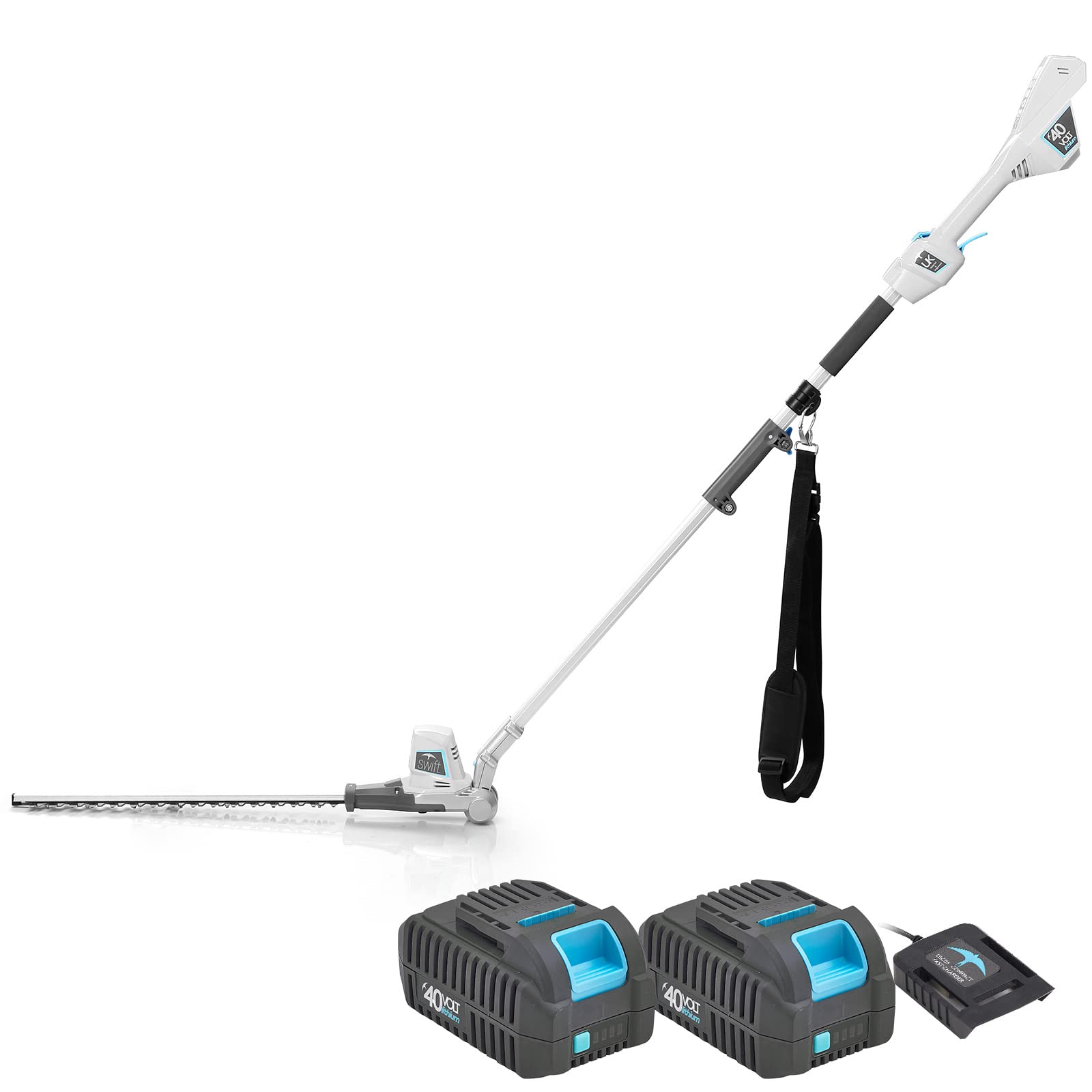 2x40V Cordless Pole Hedge Trimmer with Battery & Charger - 20-Inch Adjustable Head (6 Positions) for Long Reach Trimming - Perfect for Tall Hedges, Bushes, and Hard-to-Reach Garden Areas