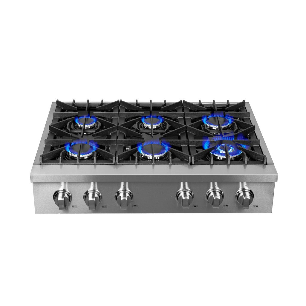 Forno Lseo 36 Inch 6 Burner Stainless Steel Gas Rangetop with Griddle (Model FCTGS5737 36) - Perfect for Home Kitchens, Restaurants & Outdoor Cooking