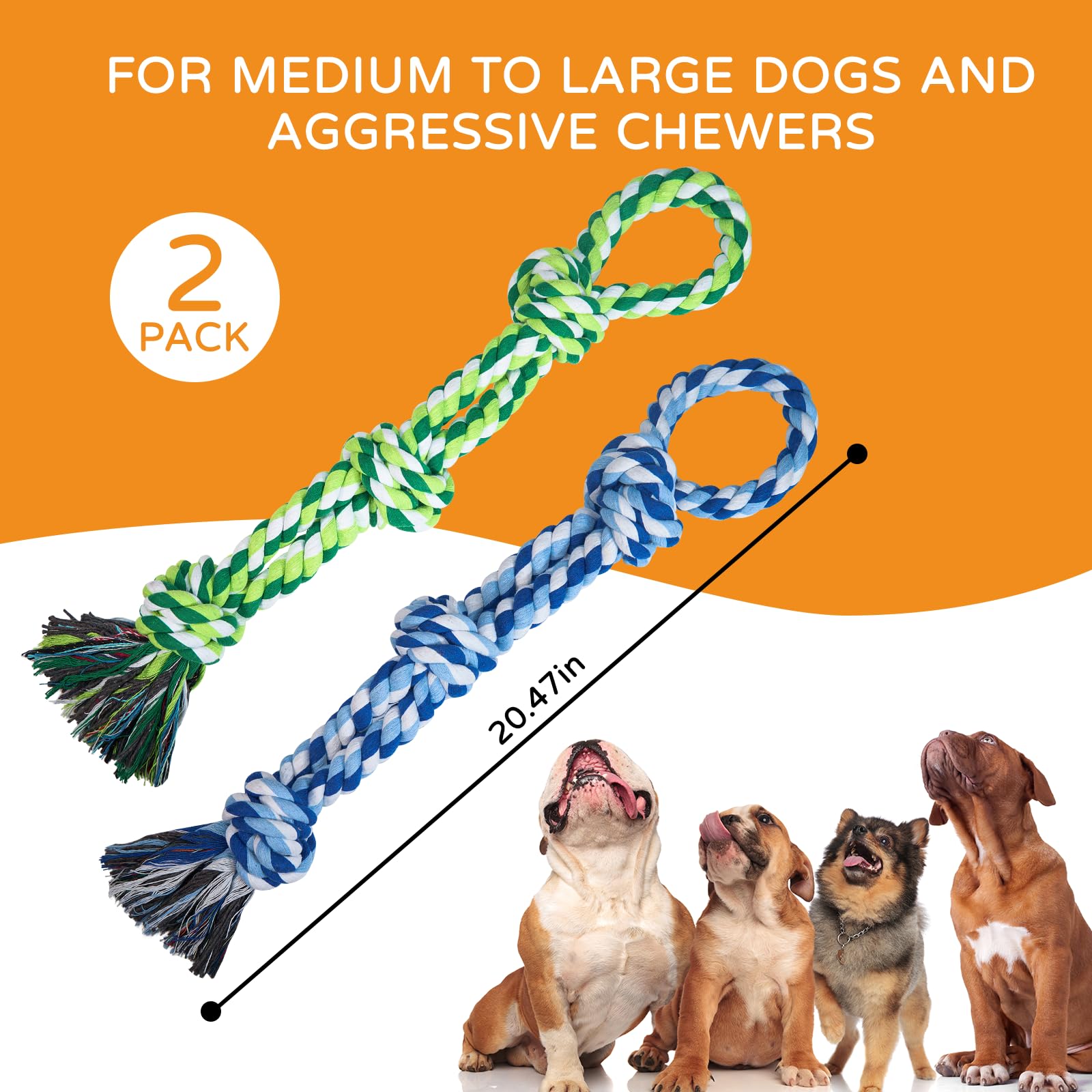 2 Pack Durable Dog Rope Toys for Medium & Large Breeds - Nearly Indestructible Chew Toys for Aggressive Chewers, Teeth Cleaning & Tug of War Play - Perfect for Boredom Relief & Interactive Playtime with Your Dog