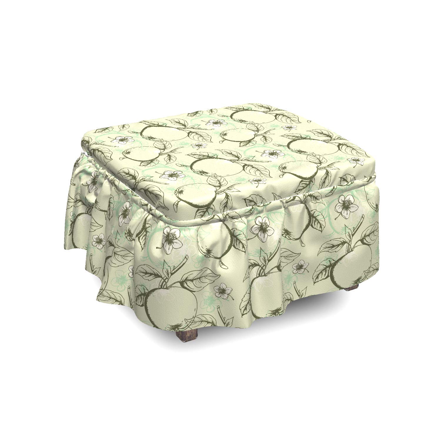 Ambesonne Vintage Abstract Grunge Apple Ottoman Cover - 2 Piece Slipcover Set with Ruffle Skirt for Square & Round Footstools - Olive Green & Pale Green Home Decor | Perfect for Living Room, Bedroom & Nursery Accent