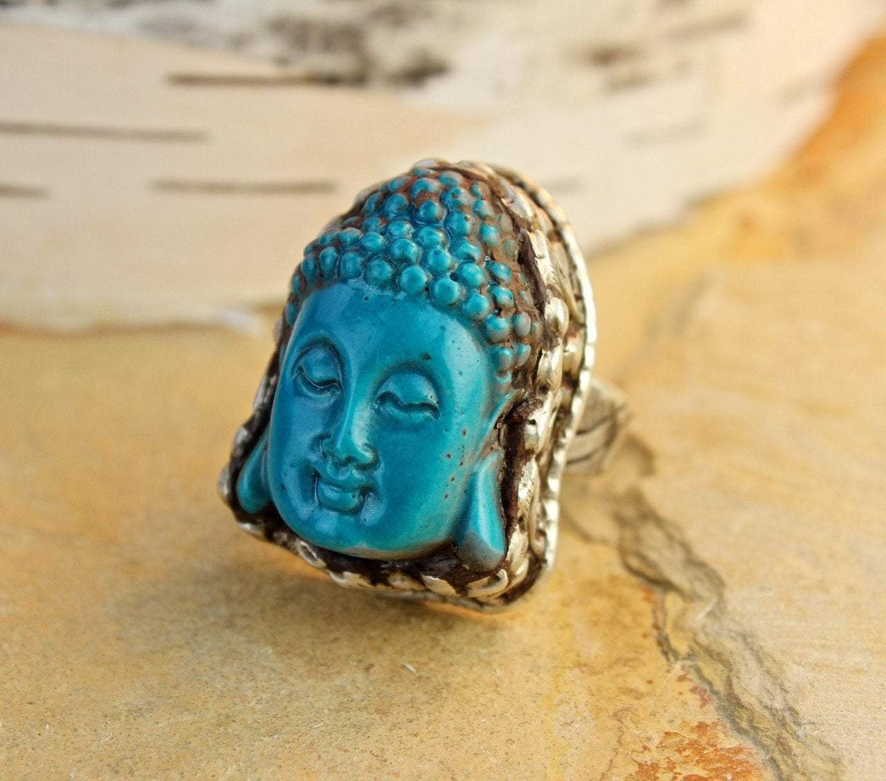 Hand Carved Buddha Statement Ring for Men & Women - Spiritual Jewelry for Meditation, Yoga & Boho Fashion