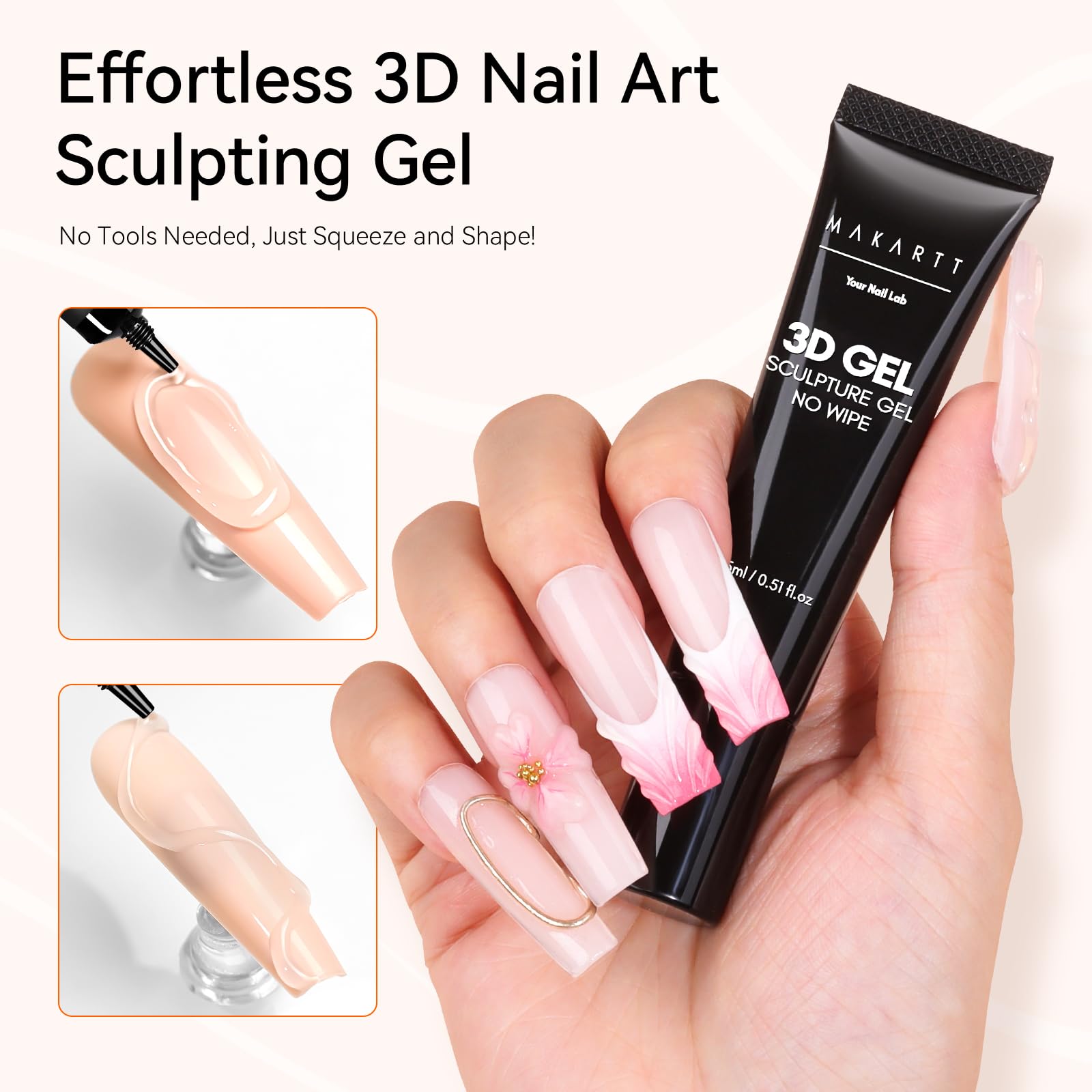 Makartt 3D Nail Gel - 15g No Wipe Clear Sculpting Gel Polish for DIY Nail Art, Drawing, Molding & Decoration | Professional Nail Glue for Salon & Home Manicures
