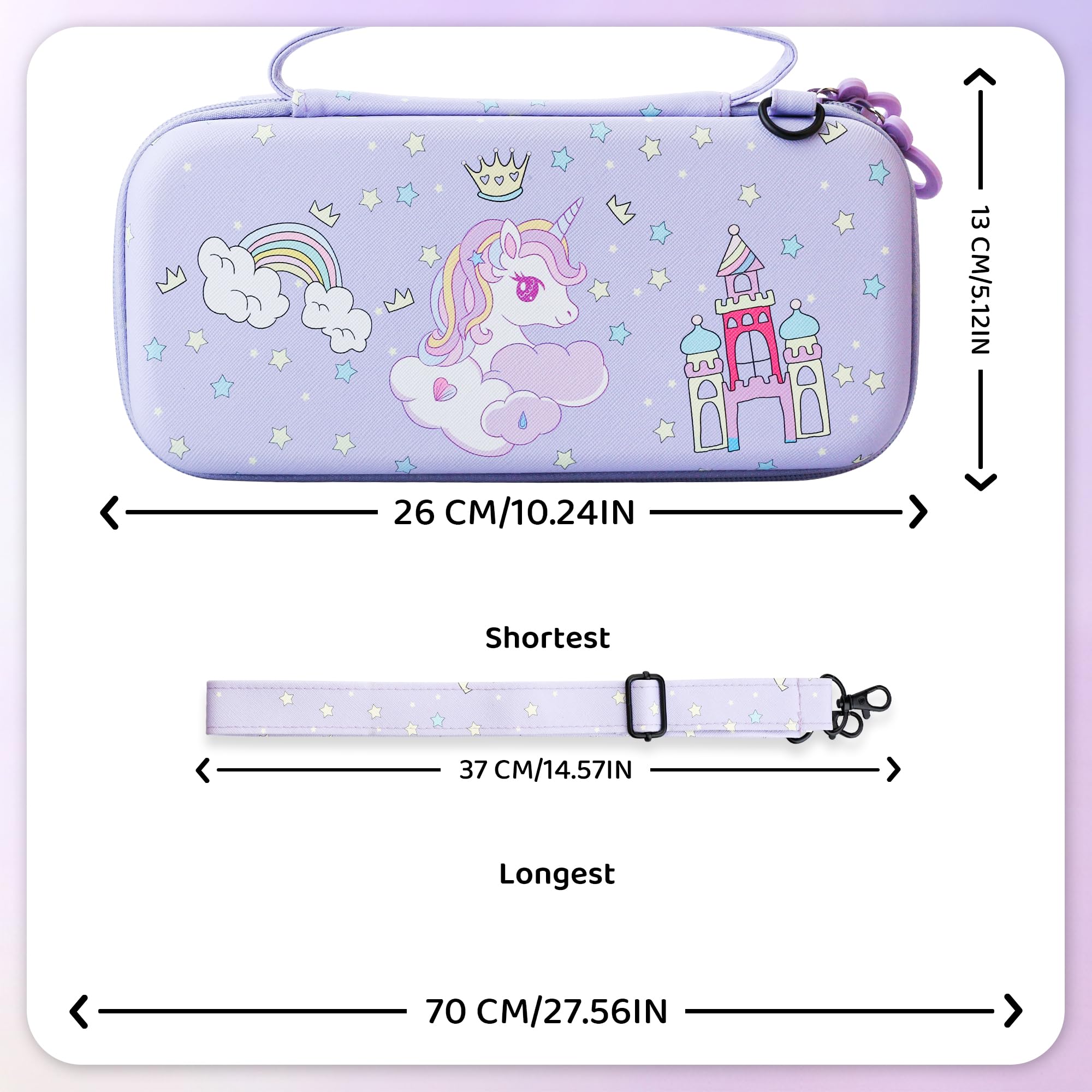 **RHOTALL Nintendo Switch Carrying Case Set - Purple Protective Storage Case with Screen Protector, Adjustable Shoulder Strap & 2 Thumb Caps - Perfect for Travel, Gaming On-The-Go & Switch Accessories Organization**