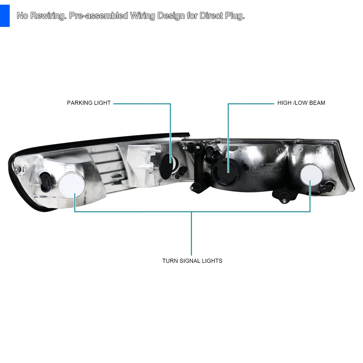 Spec-D Tuning Black Housing Clear Lens Headlights & Corner Lights for 1998-2002 Mercury Grand Marquis - Left & Right Pair Headlight Assembly - Upgrade Your Ride for Night Driving & Custom Look