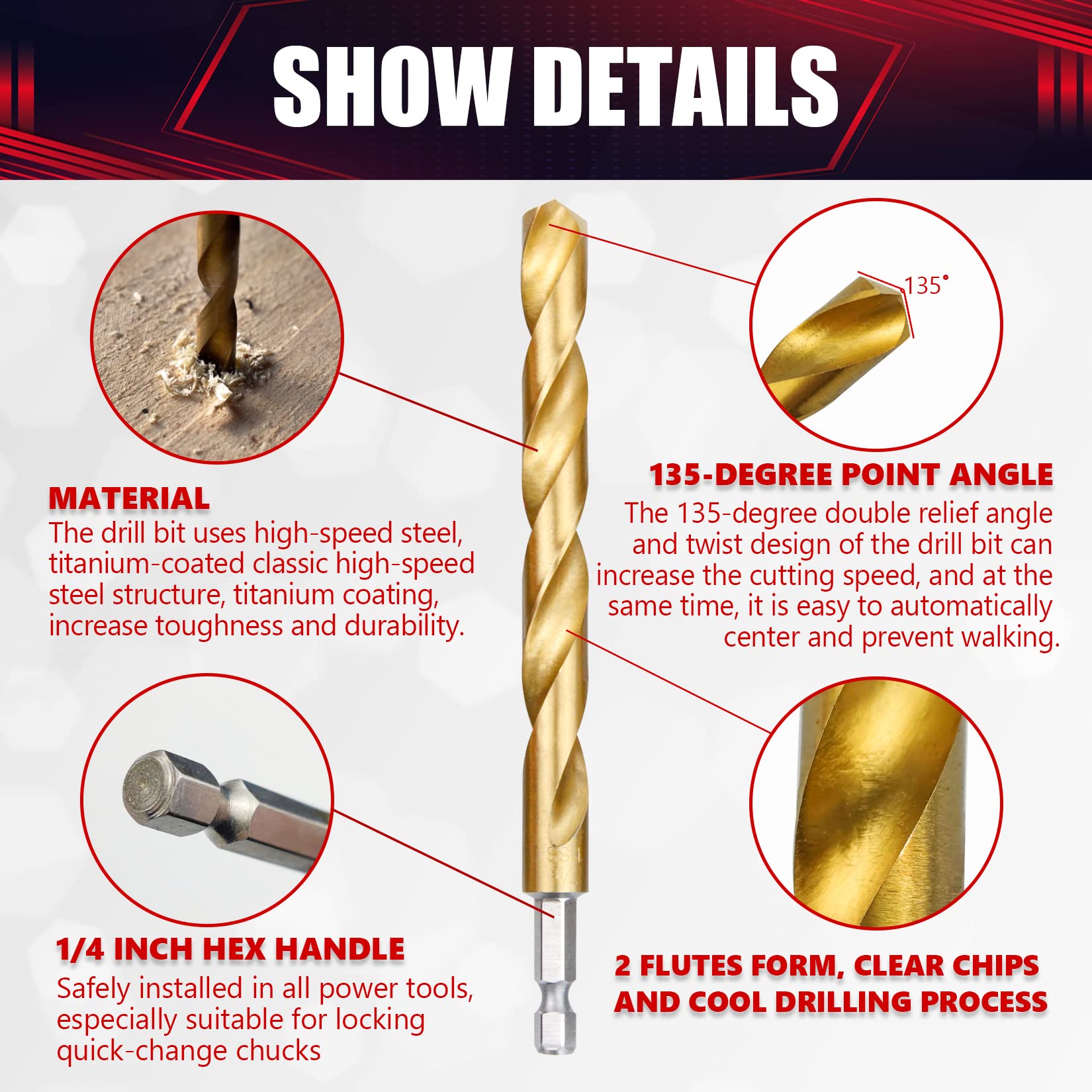 30 Pcs HSS Titanium Drill Bit Set, 1/16