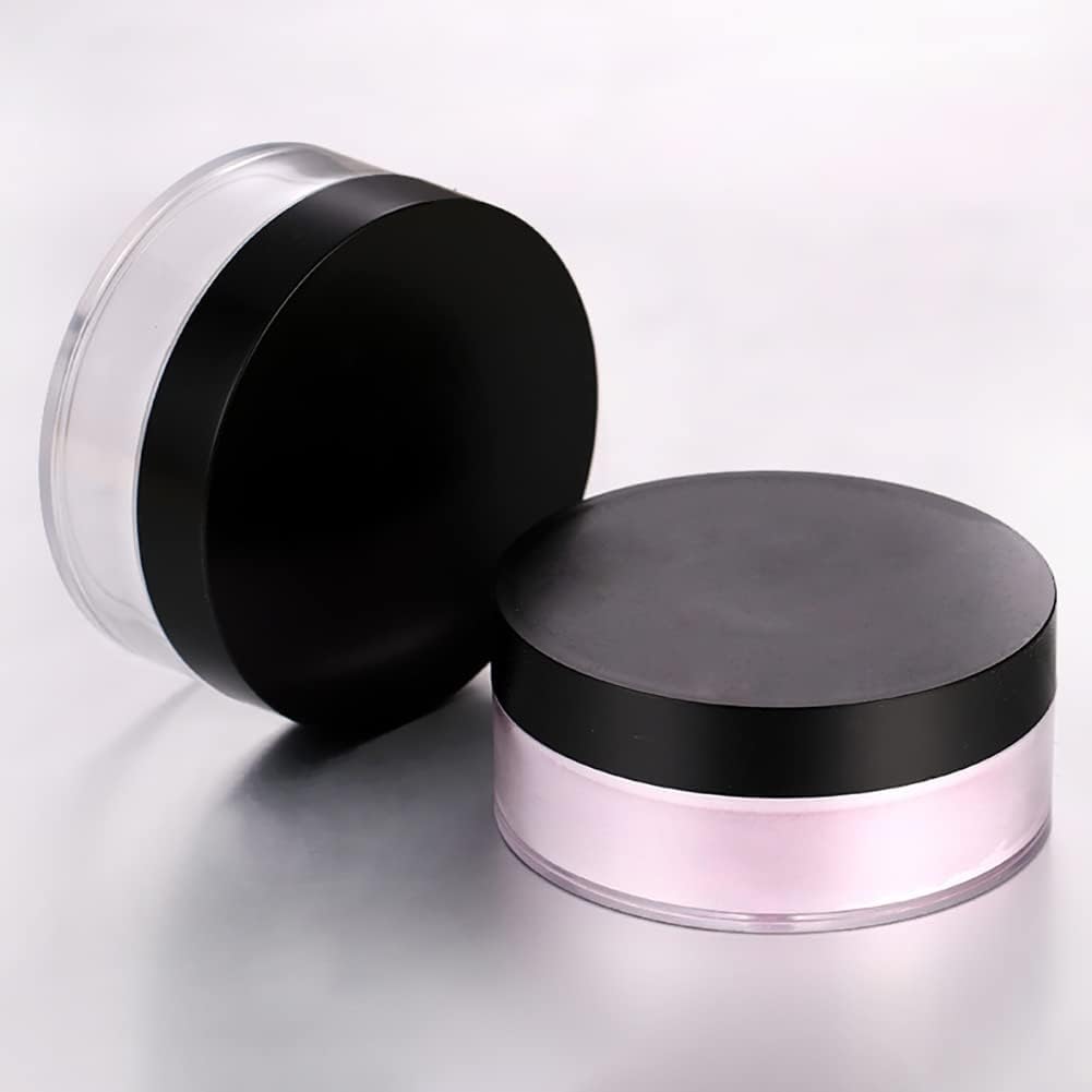 2 Pack Black 50g Empty Plastic Loose Powder Containers - Refillable Cosmetic Powder Jars for Makeup, Travel-Friendly Face Powder Storage Case | Perfect for Travel, Home & Professional Makeup Kits