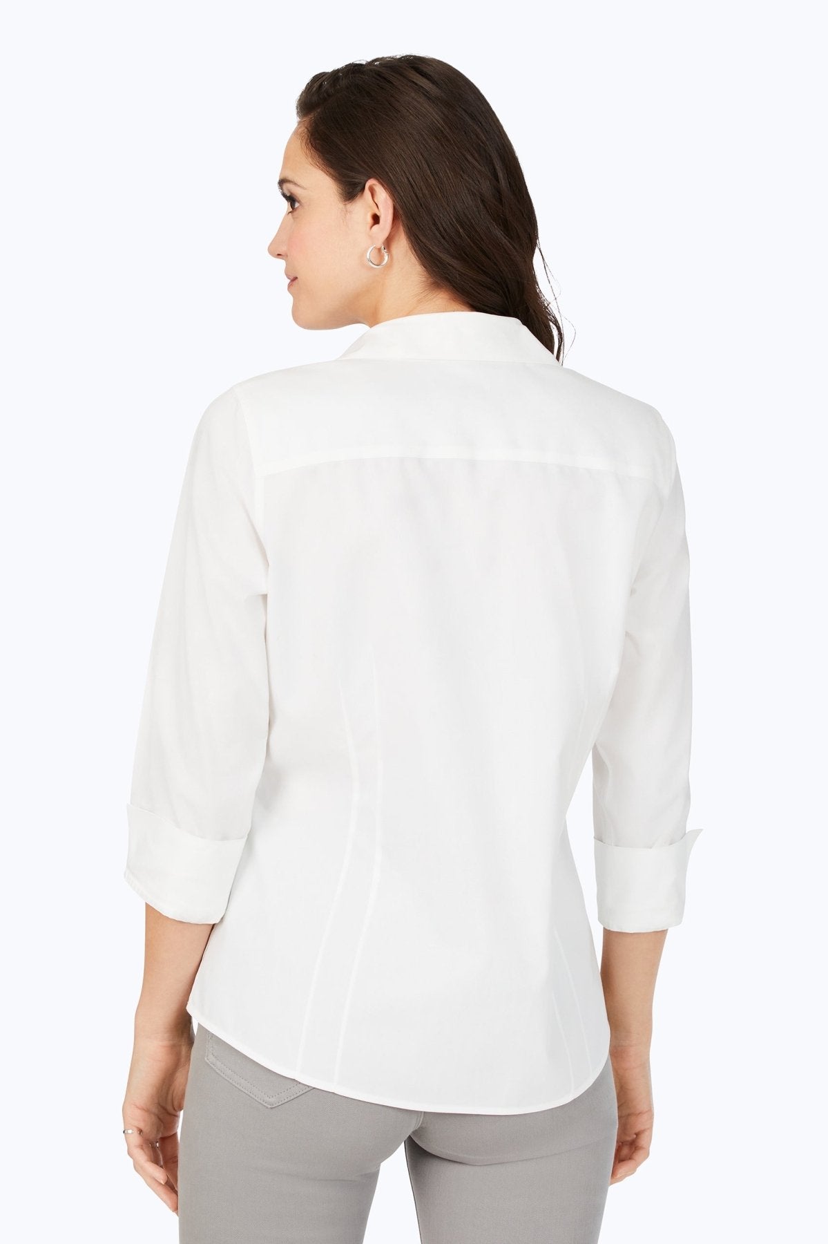 Taylor Petite No Iron Pinpoint 3/4 Sleeve Shirt for Women - Wrinkle-Free Office Blouse, Business Casual & Professional Wear