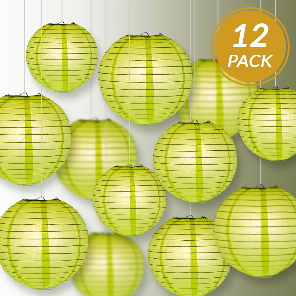 12-Piece Light Lime Green Paper Lantern Set - 12/10/8 Inch Hanging Party Decorations for Wedding, Birthday & Festival Decor
