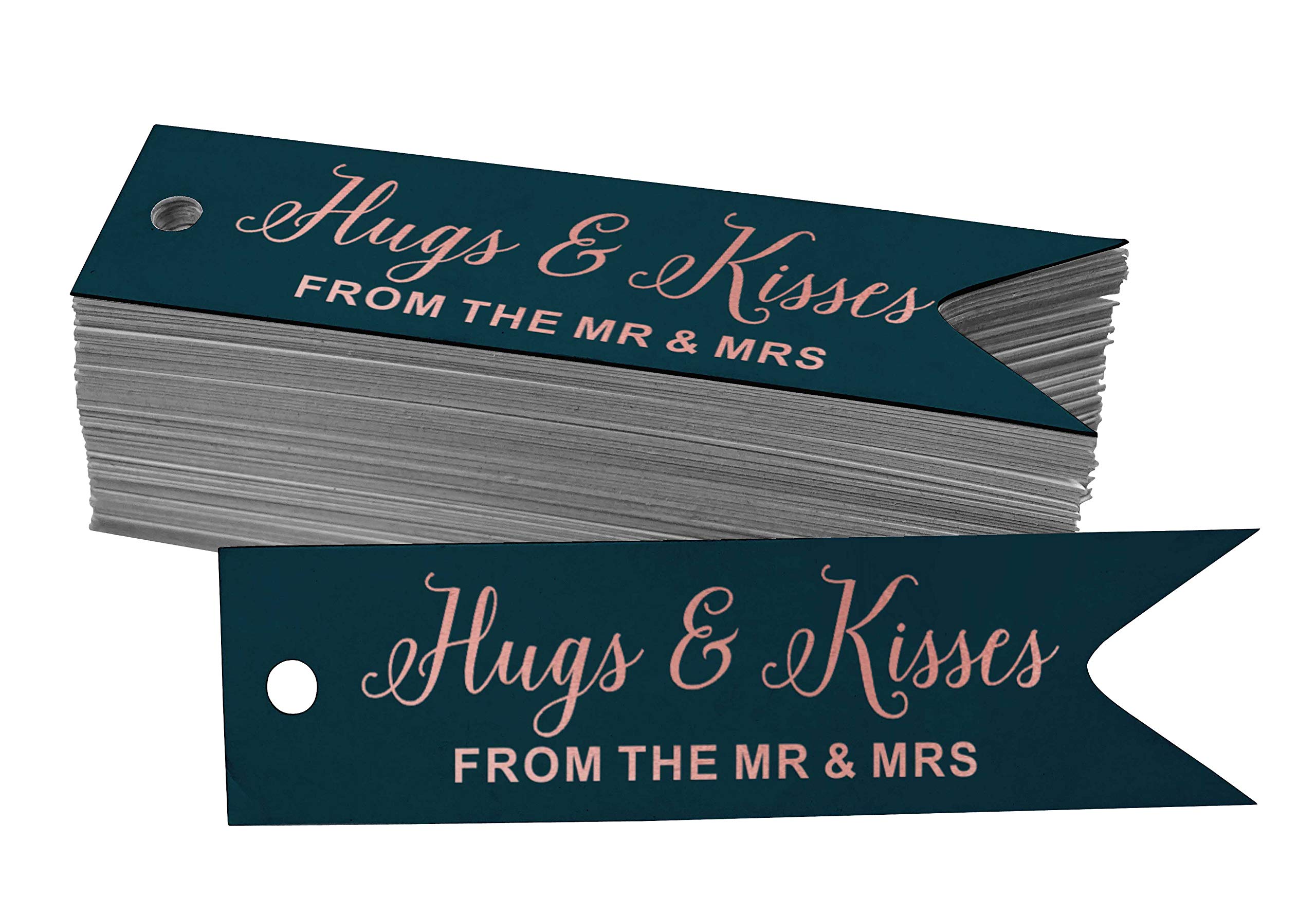 50pcs Real Rose Gold Foil Hugs & Kisses Wedding Favor Tags - Elegant Hanging Paper Tags for Wedding Decorations, Bridal Showers & Anniversary Parties