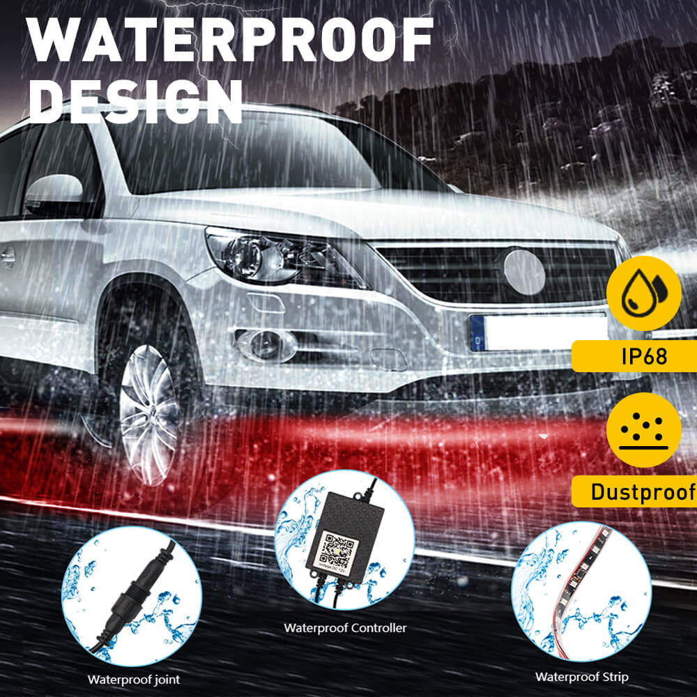 2024 Upgraded RGB Dreamcolor LED Car Underglow Lights - Bluetooth Music Sync, APP & Remote Control, Waterproof LED Strip for Cars, Trucks, Motorcycles - Perfect for Night Driving, Car Shows & Custom Vehicle Lighting
