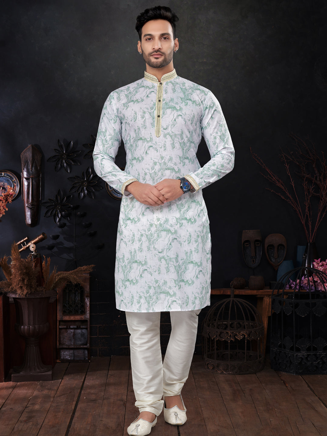 Stylish Blue Silk Kurta Pajama Set with Designer Prints - Elegant Indian Ethnic Wear for Festivals, Weddings & Special Occasions