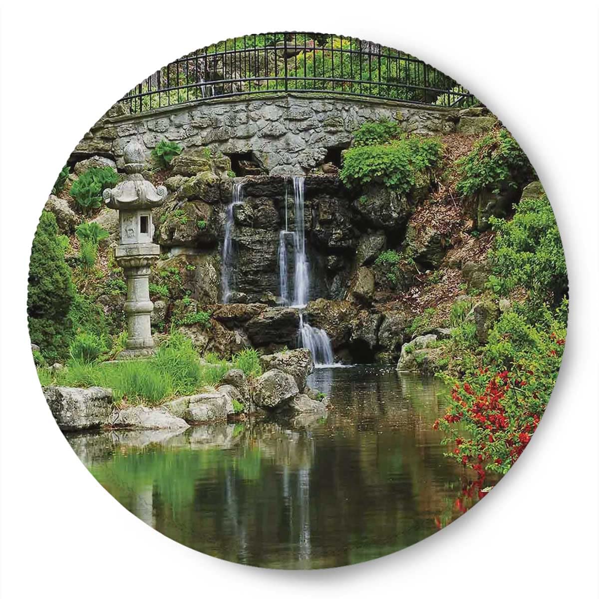 Stylish Round Mouse Pad with Waterfall Garden Design - Non-Slip Stitched Edge Mouse Mat for Laptop & PC (7.9×7.9×0.12 inches, 2-Pack) - Perfect for Office, Gaming & Home Workspace Decor