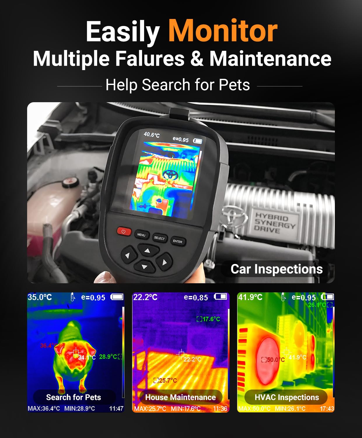 Upgraded 256x192 IR Thermal Imaging Camera - Handheld Infrared Thermometer with Dual-Light Fusion (-4°F to 1022°F) for HVAC Leak Detection, Car Maintenance & Electrical Inspections | Perfect for Home Inspectors, Auto Mechanics & Industrial Professionals