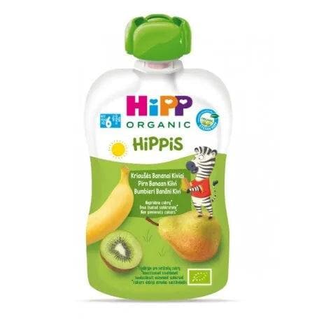 HiPP Organic Kiwi Pear Banana Baby Food Puree - 100g (3.5oz) | No Added Sugar | Stage 1 | EXP 04/2026 | Perfect for On-the-Go Snacks & Healthy Baby Meals