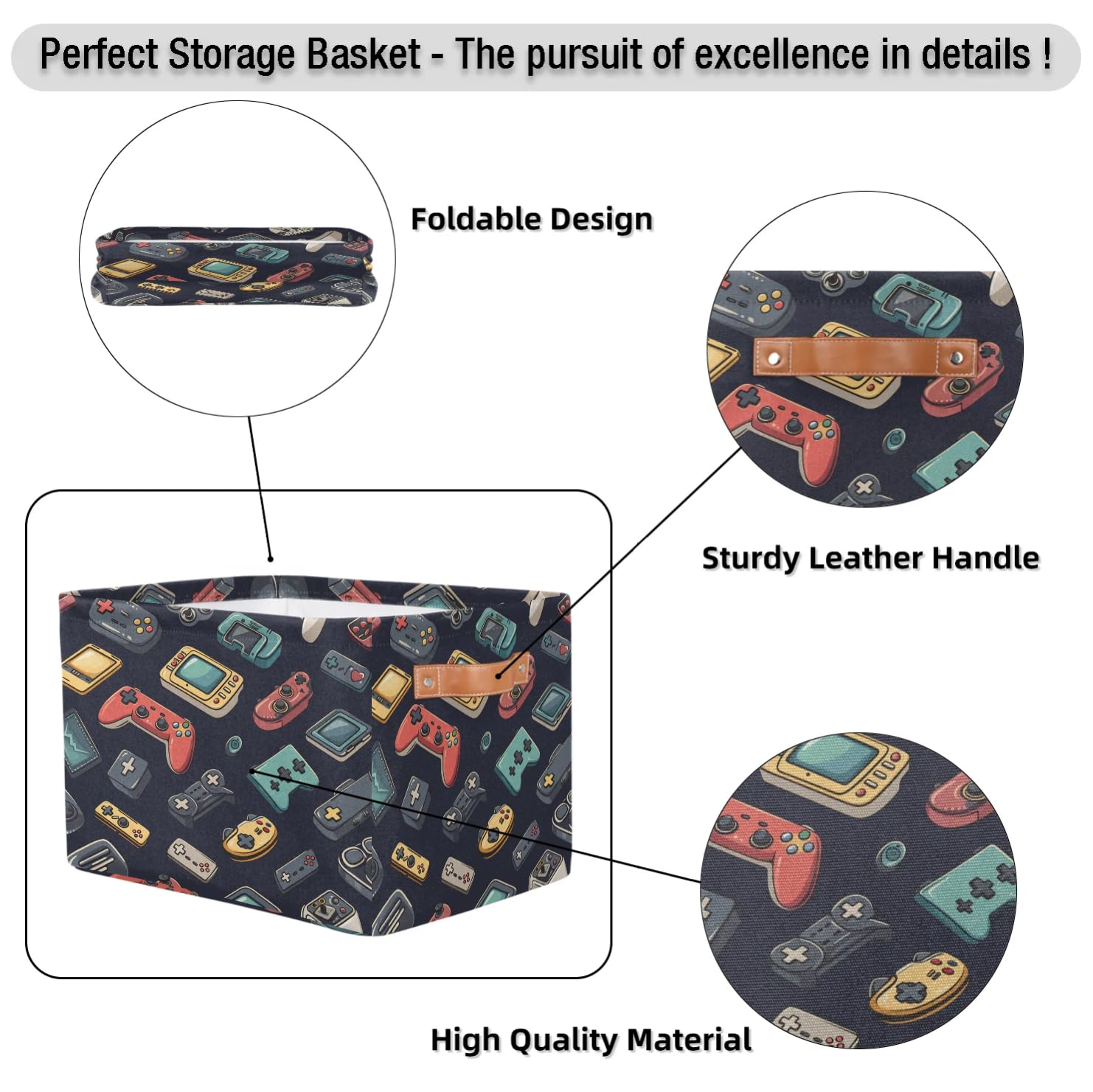 Collapsible Fabric Storage Bins for Video Game Controllers - 2 Pack Rectangular Shelf Organizer Baskets with Handles | Perfect for Closet, Home Decor, and Gaming Accessory Storage