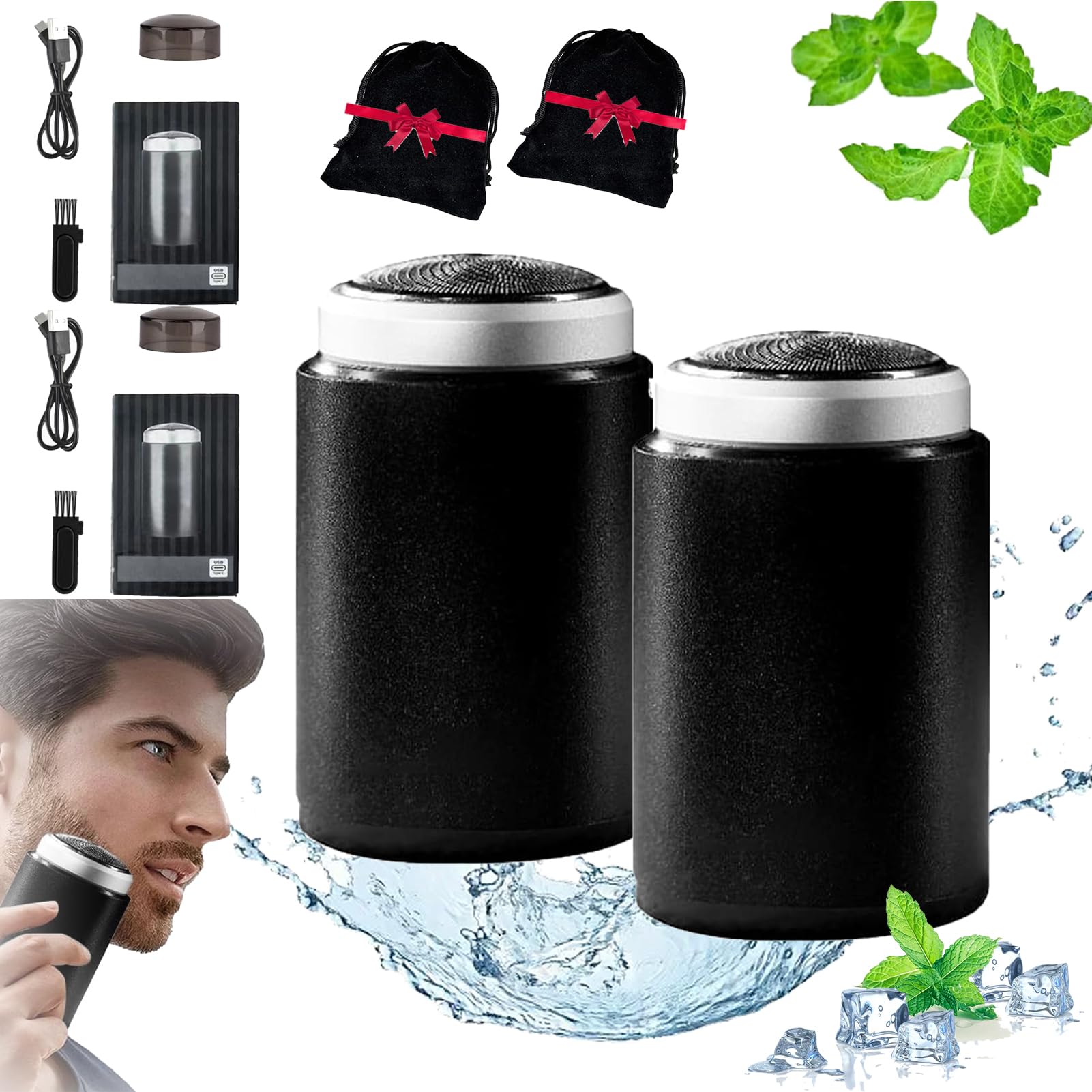 Aluxeline Mini Portable Electric Shaver for Men & Women - Rechargeable, Washable Travel Razor with 2 Blades - Perfect for Home, Gym, Business Trips & On-the-Go Grooming (Black, 2-Pack)