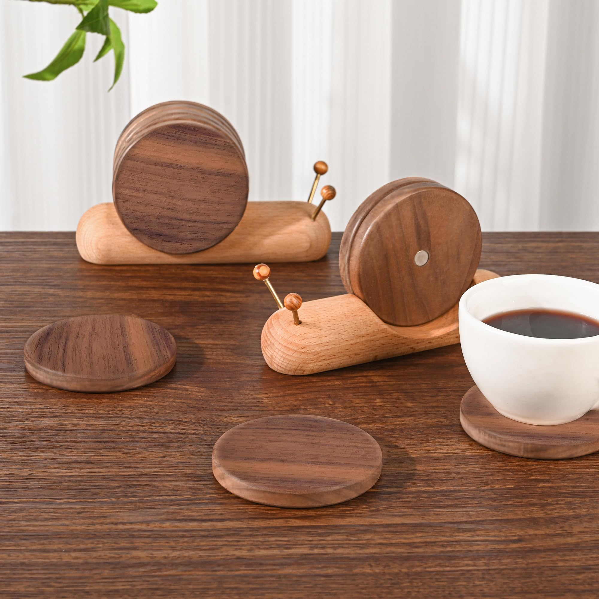 Funny Wooden Drink Coasters Set of 4 - Cute Unique Housewarming Gifts for Mom, New Home Decor, Table Decor, Weird Stuff Gifts (3.5x3.5 Inches) - Perfect for Coffee Tables, Bar Countertops & Party Entertaining