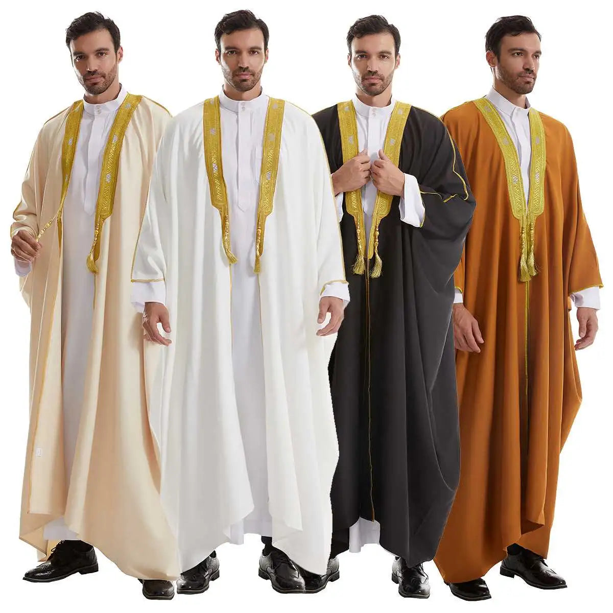 Urgarment Men's Bisht - Middle Eastern Arab Thobe Robe - Thick Premium Fabric - Black/Beige/White/Tan - Perfect for Weddings, Eid Celebrations & Special Occasions