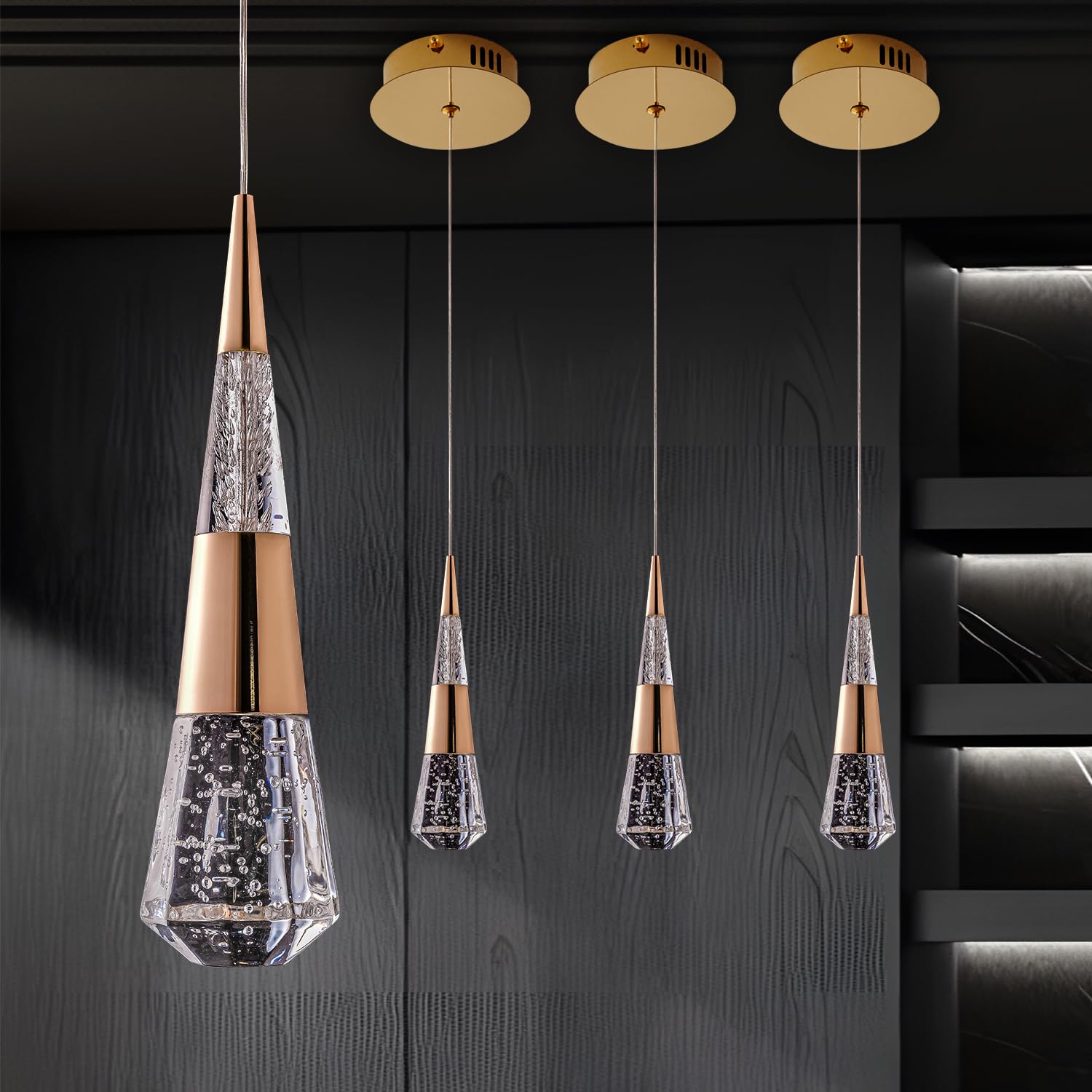 Modern Gold LED Pendant Lights 3-Pack - Kitchen Island & Dining Room Lighting