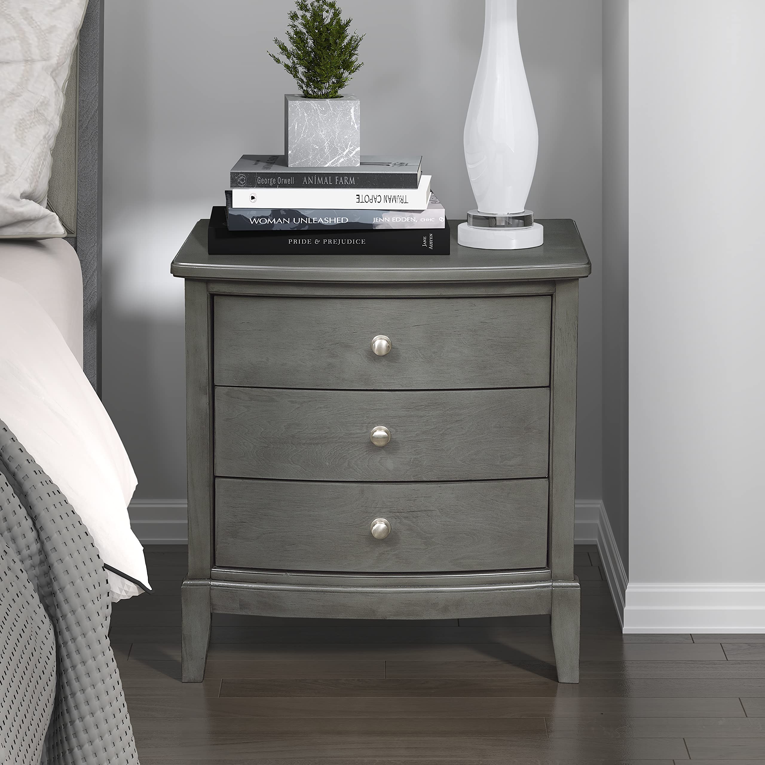 Lexicon Baylor 3-Drawer Nightstand, Gray - Modern Bedside Table with Storage for Bedroom, Living Room, or Guest Room