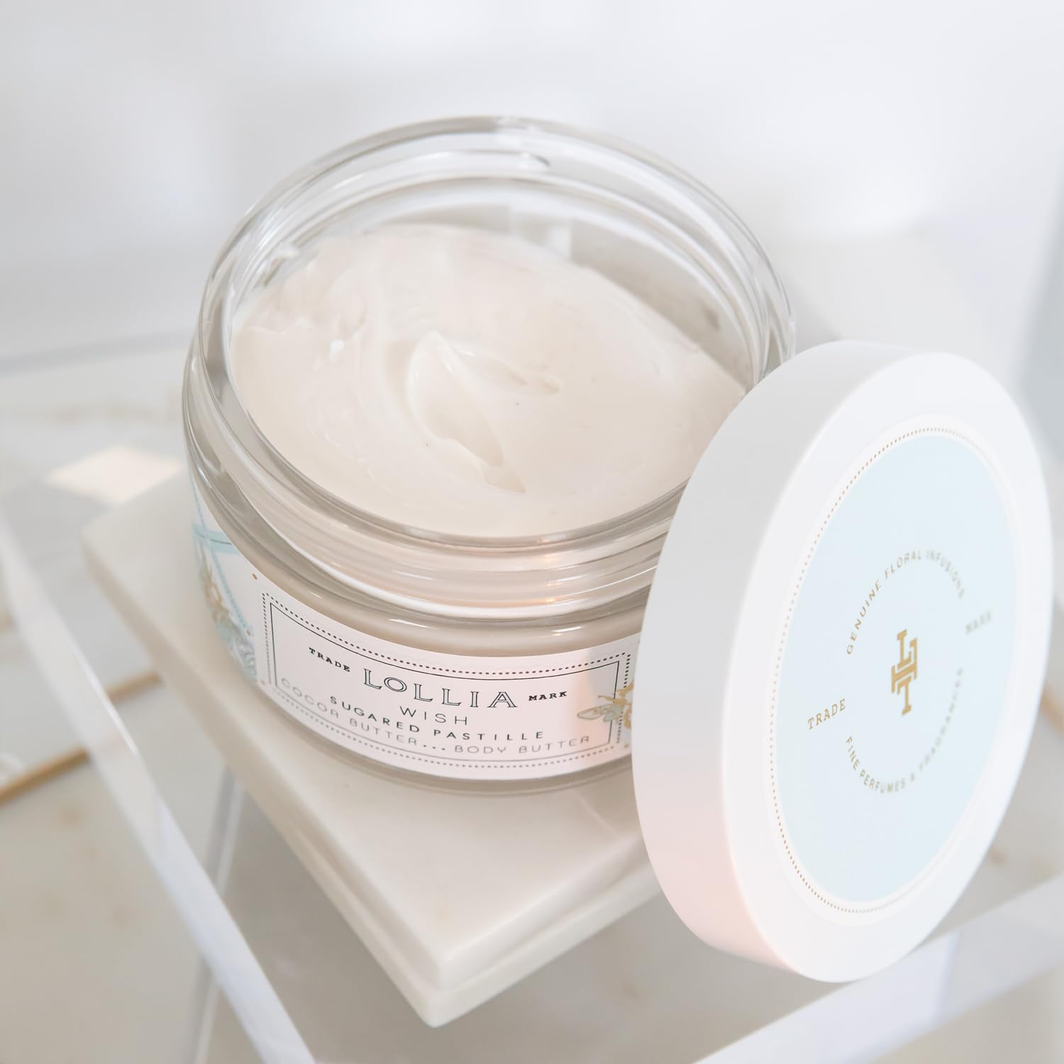 LOLLIA Wish Body Butter - 5.5 oz Shea & Cocoa Butter Moisturizer for Women | Hydrating, Smoothing & Nourishing | Sugared Pastille Fragrance | Perfect for Dry Skin Care, Daily Hydration & Gift Giving