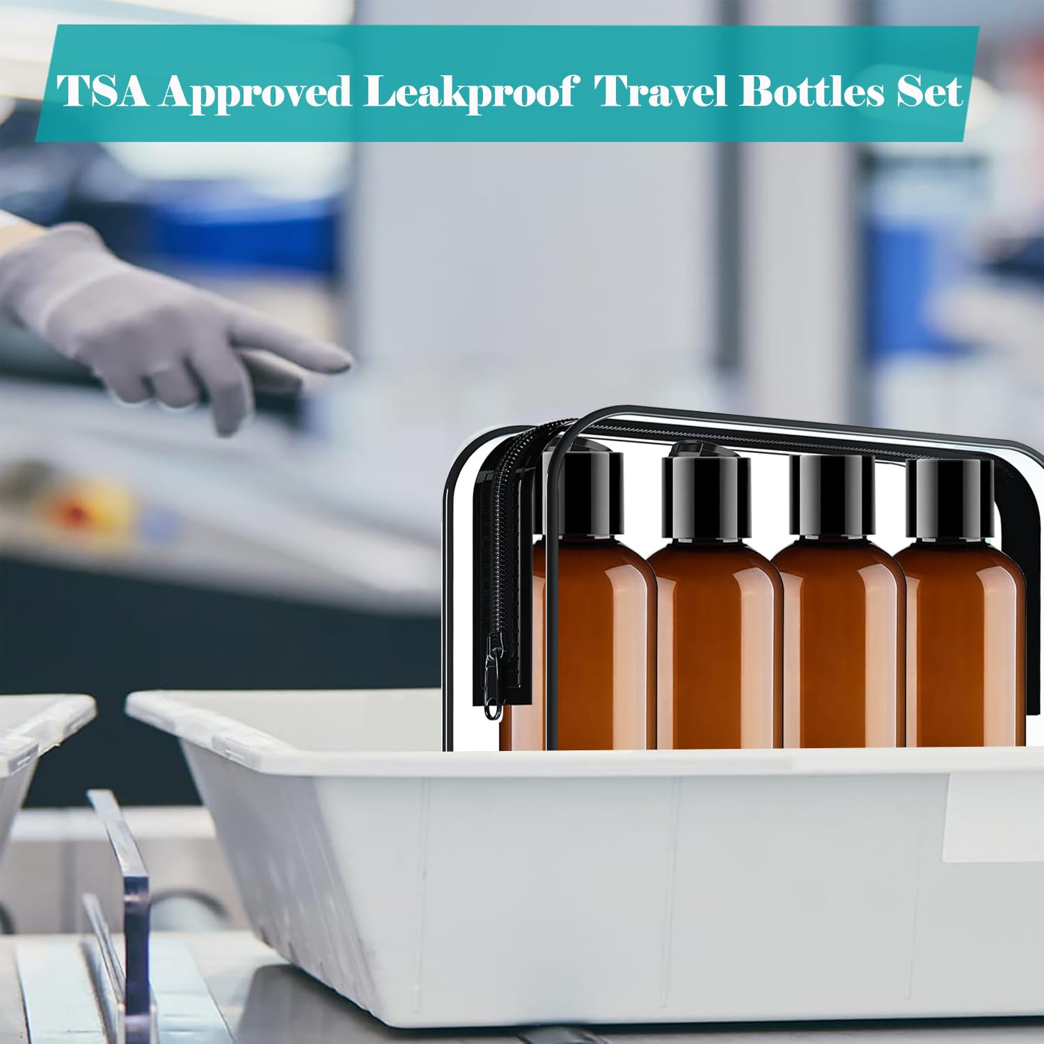 4-Pack 3.4oz/100ml Travel Toiletry Bottles with Flip Caps - Leak-Proof Squeezable Plastic Containers for Shampoo, Conditioner & Lotion - Refillable Cosmetic Kit for Airplane Travel, Gym & Vacation Essentials (Brown)