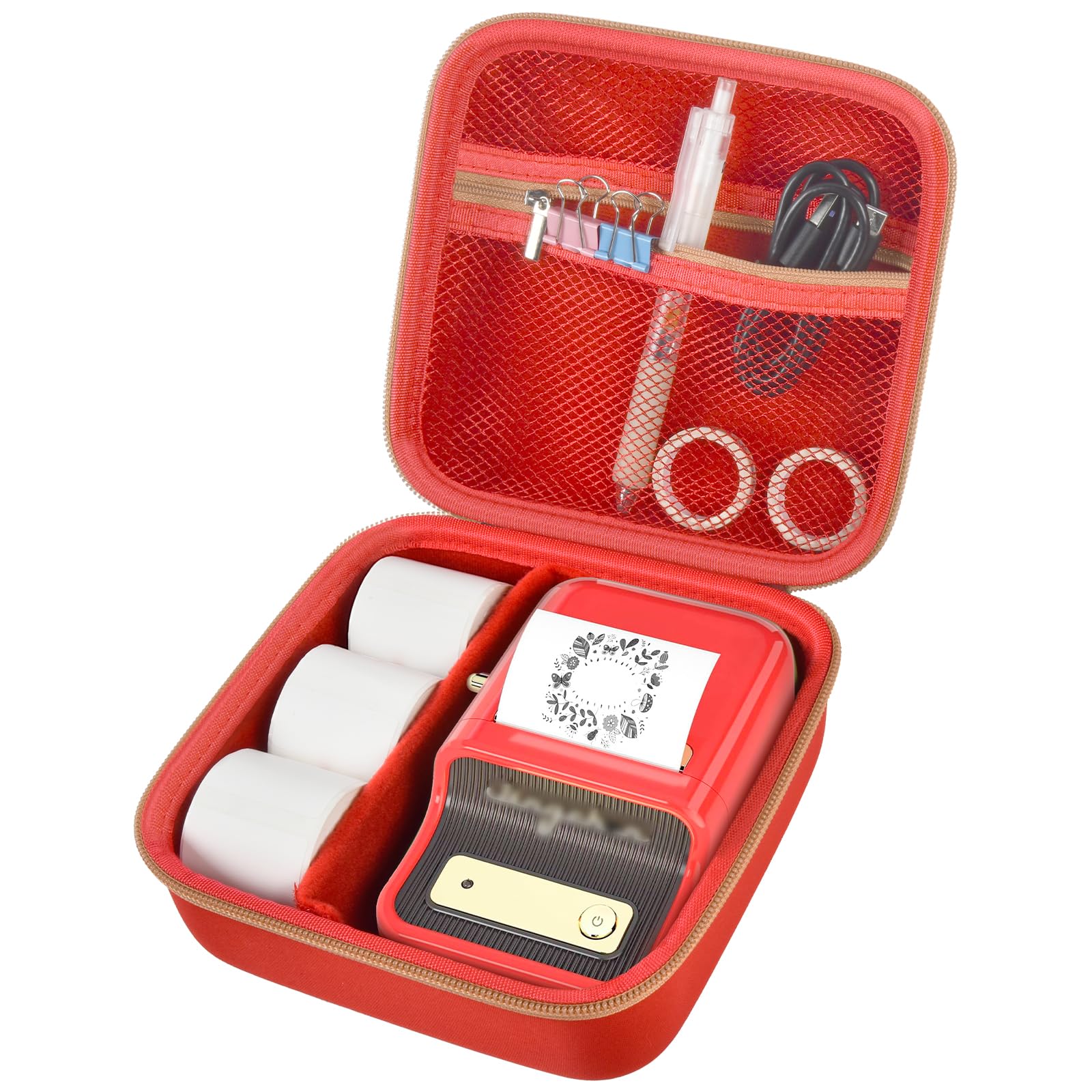 ALKOO Compatible Case for NIIMBOT B21 & B1 Wireless Thermal Label Printer - Protective Holder for Inkless Label Maker & Labeling Tape Refills with Mesh Pocket (Red) - Perfect for Office, Warehouse & Home Organization