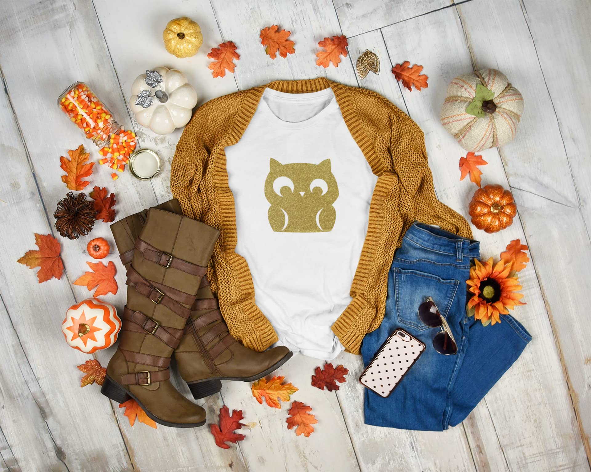 Owl Iron On Decal - Brown Glitter DIY Applique for T-Shirts, Hats & Fabric - Creepy Critter Design - Quick 5 Minute Transfer - Perfect for Halloween Costumes, DIY Crafts & Custom Apparel
