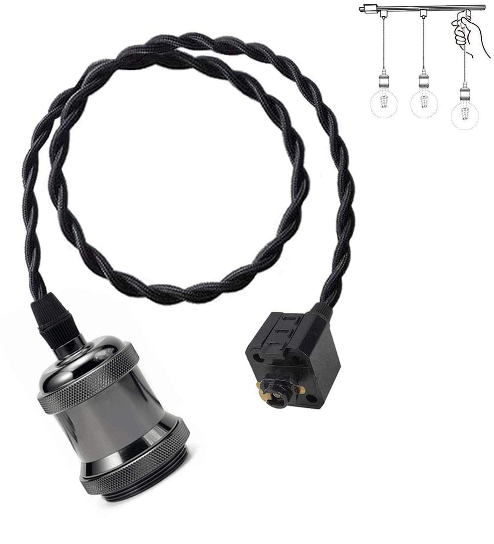 Kiven H-Type Track Mini Pendant Light Kit - Vintage Style Single-Lamp E26 Black Socket with 4ft Cord (1 Pack) | Perfect for Kitchen Island, Dining Room, and Bar Lighting