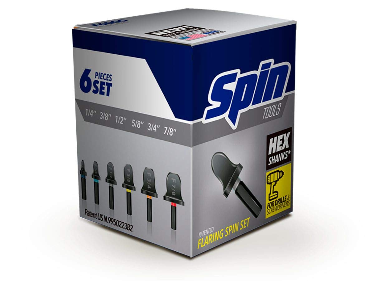SPIN F6000 6-Piece Drill Bit Flaring Set (1/4’’, 3/8’’, 1/2’’, 5/8’’, 3/4’’, 7/8’’) - High-Speed Steel Hole Expander Kit for Metal, Wood & PVC - Perfect for Plumbing, Electrical & DIY Home Projects