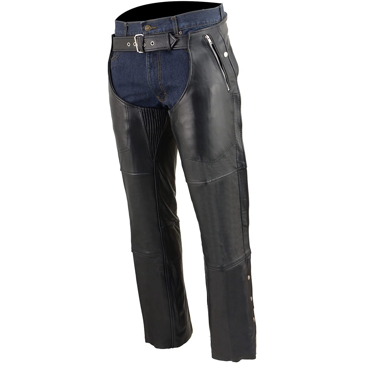 Milwaukee ML1191 Premium Black Leather Motorcycle Chaps for Men - Thermal Lined Snap-Out Design | Riding Gear for Cold Weather & Long Distance Trips