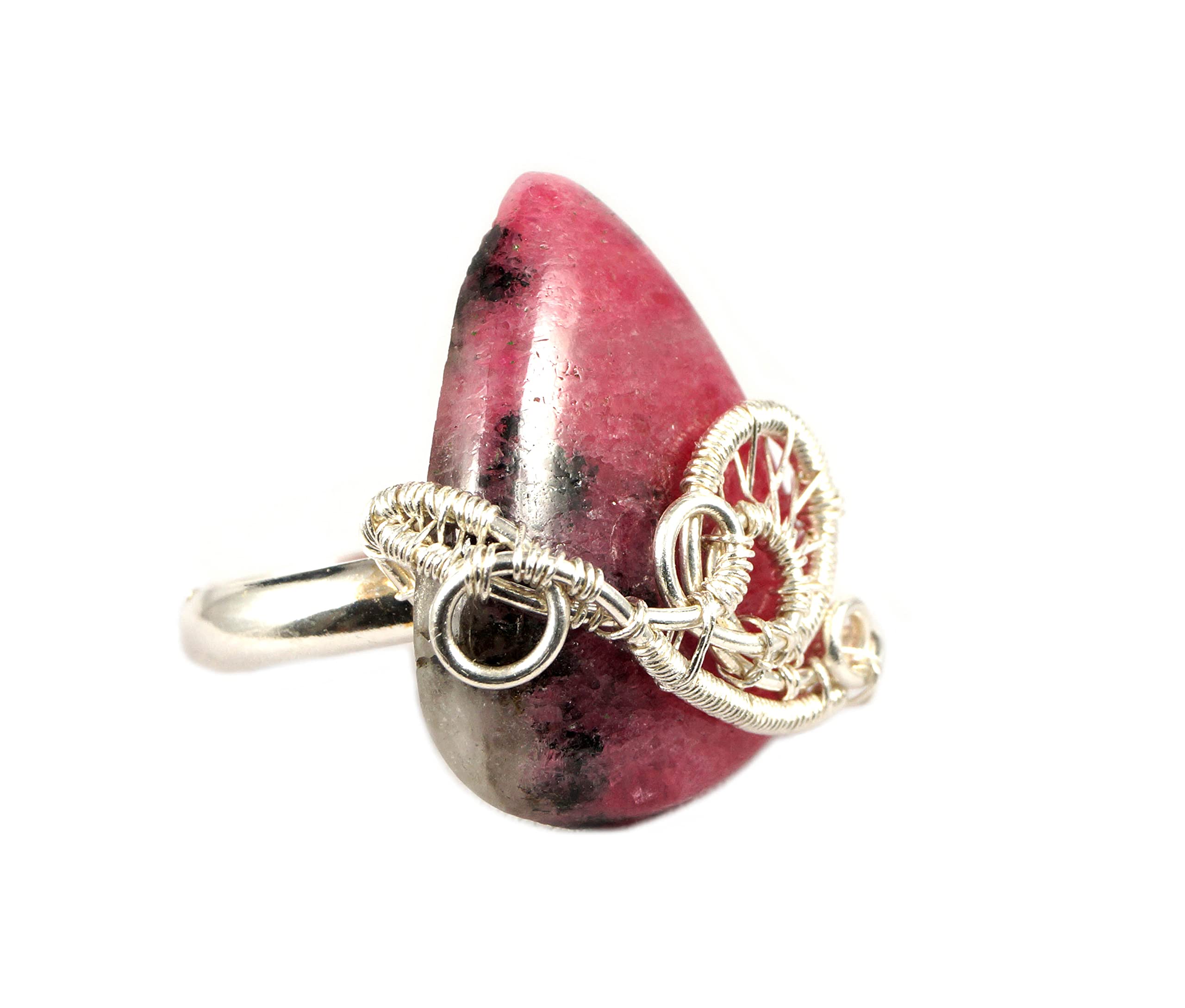 Handmade Sterling Silver Ring with Pink Rhodochrosite Gemstone - Elegant Wire Wrapped Jewelry for Women, Perfect Gift for Mom, Her, or Special Occasions (Size 6-7 US) - Ideal for Weddings, Anniversaries, and Everyday Wear