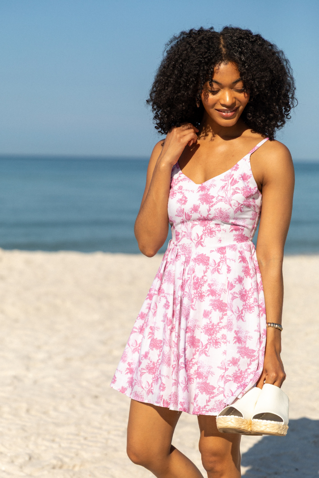 Sweetest Dreams Pink Vintage Floral Mini Dress - Women's Retro Floral Print Party Dress for Summer, Date Night & Special Occasions