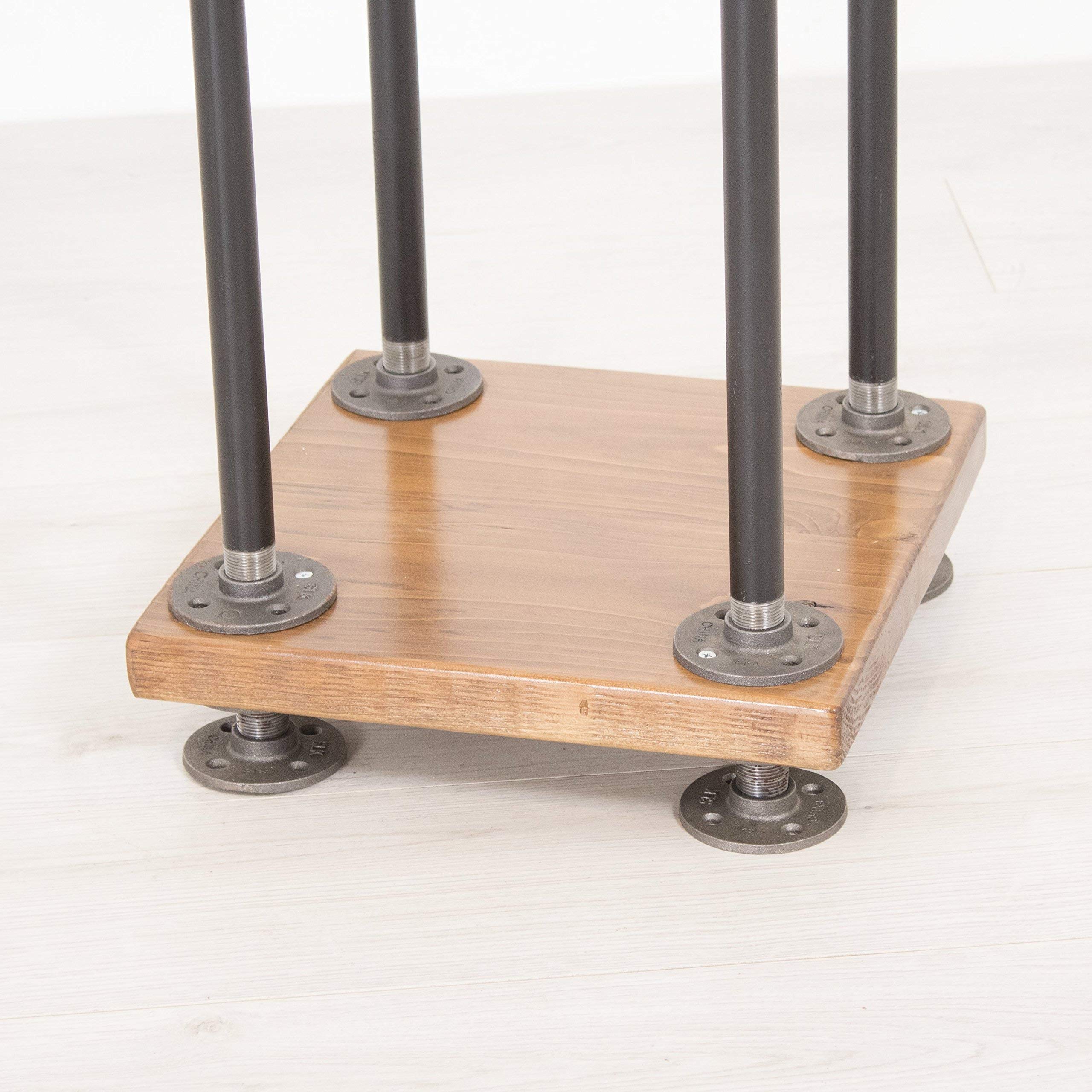 4-Way Industrial Pipe & Wood Garment Rack - Heavy Duty Clothing Storage Organizer with Display Shelf for Bedroom, Closet, Boutique & Retail Store