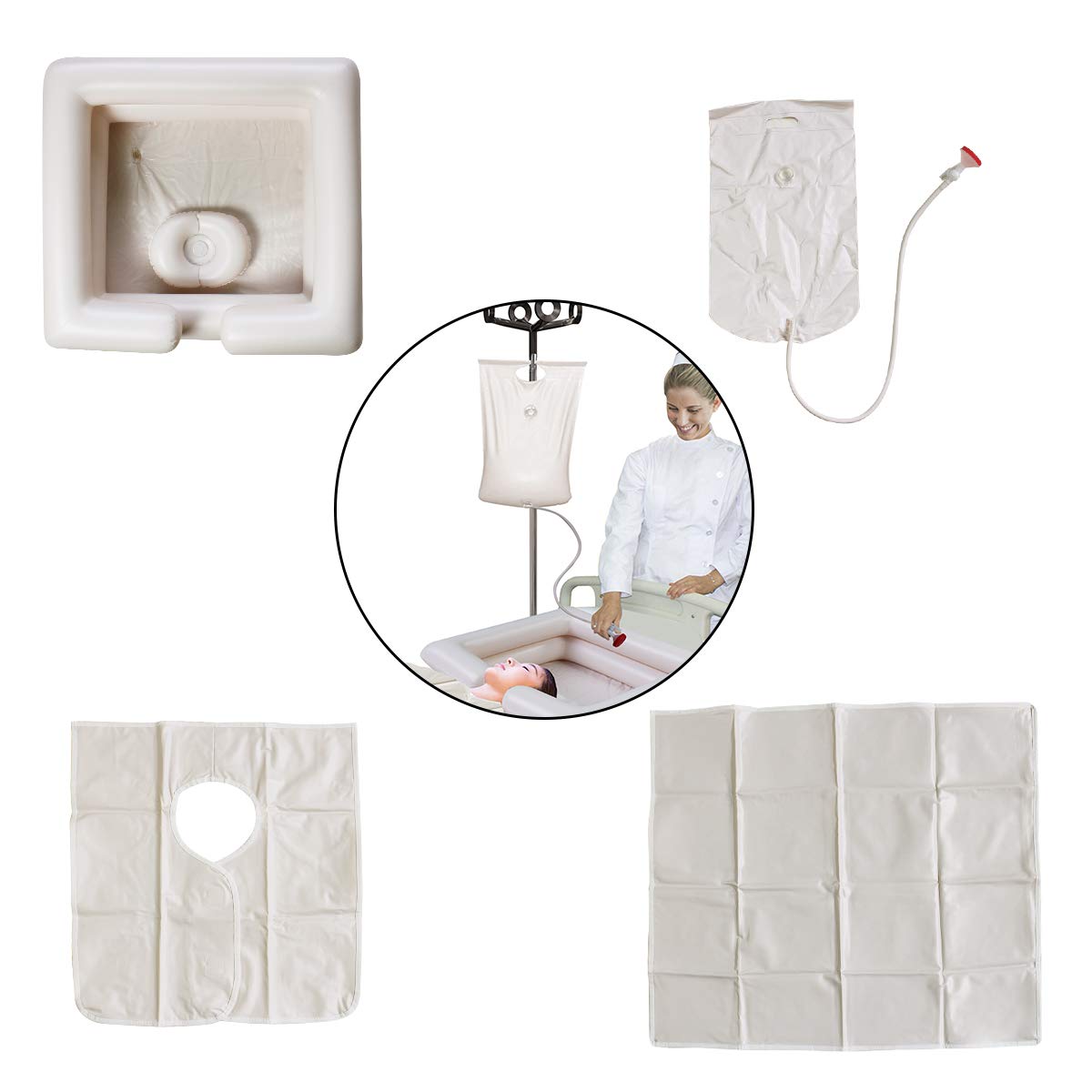Portable Hair Washing Basin for Bedridden & Disabled - Adjustable Shampoo Bowl with Pillow Support (5-Piece Set) - Ideal for Home Care, Nursing Homes & Post-Surgery Recovery
