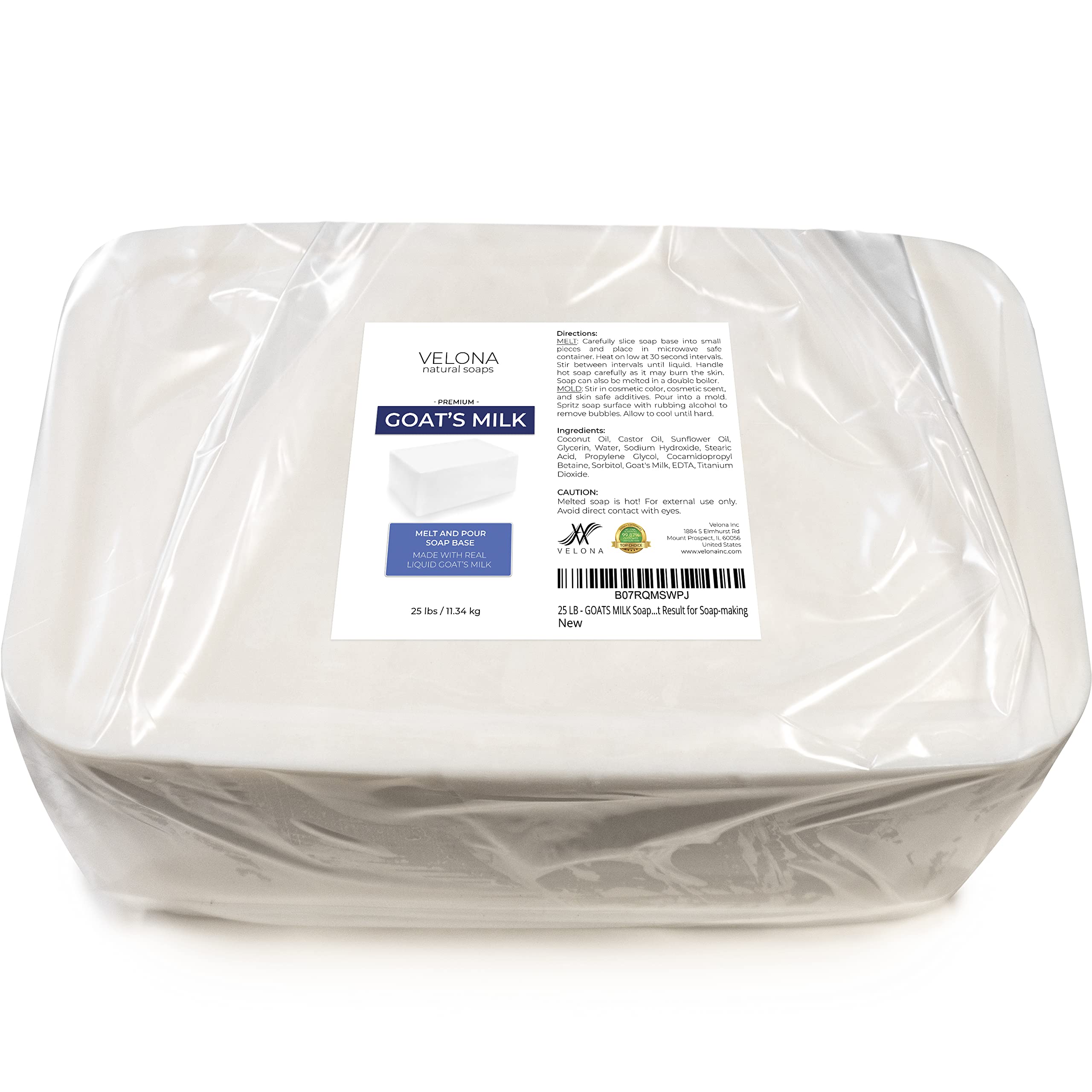 Velona 25 LB Goat Milk Soap Base - SLS/SLES Free, Natural Melt & Pour Soap for DIY Soap Making | Wholesale Bulk Soap Supplies | Perfect for Handmade Soaps, Bath Products & Gift Making