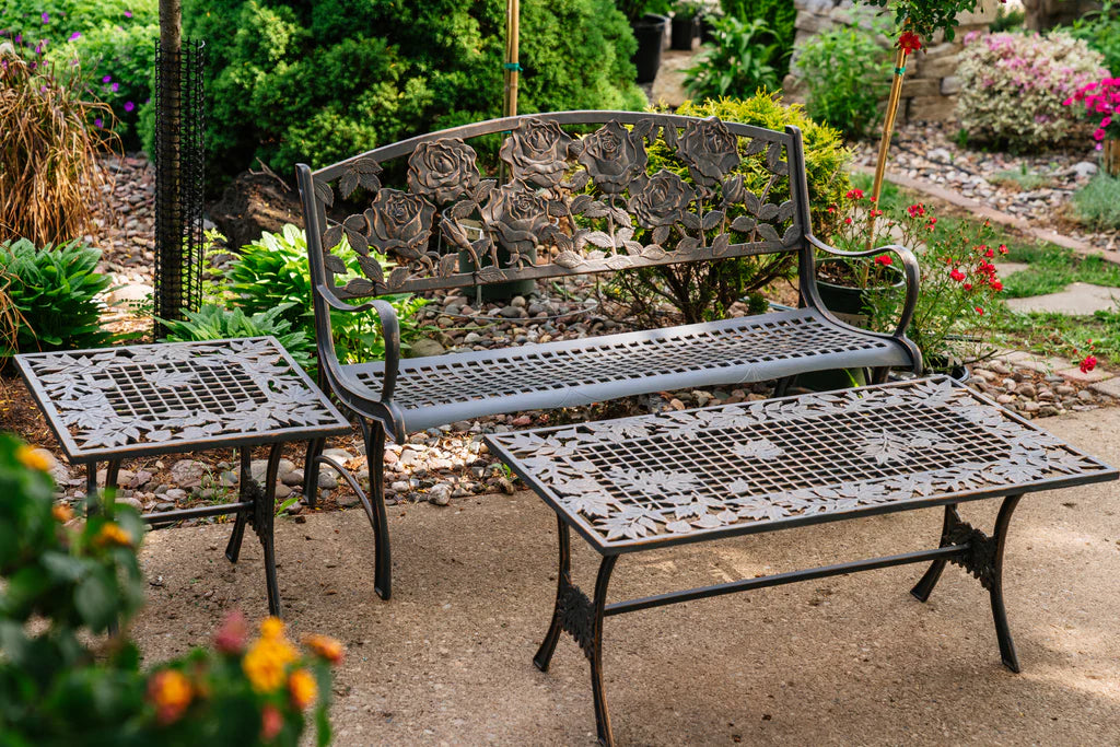 Rustic Wooden Outdoor Coffee Table with Leaf Carvings - Perfect for Patio, Garden, and Backyard Decor