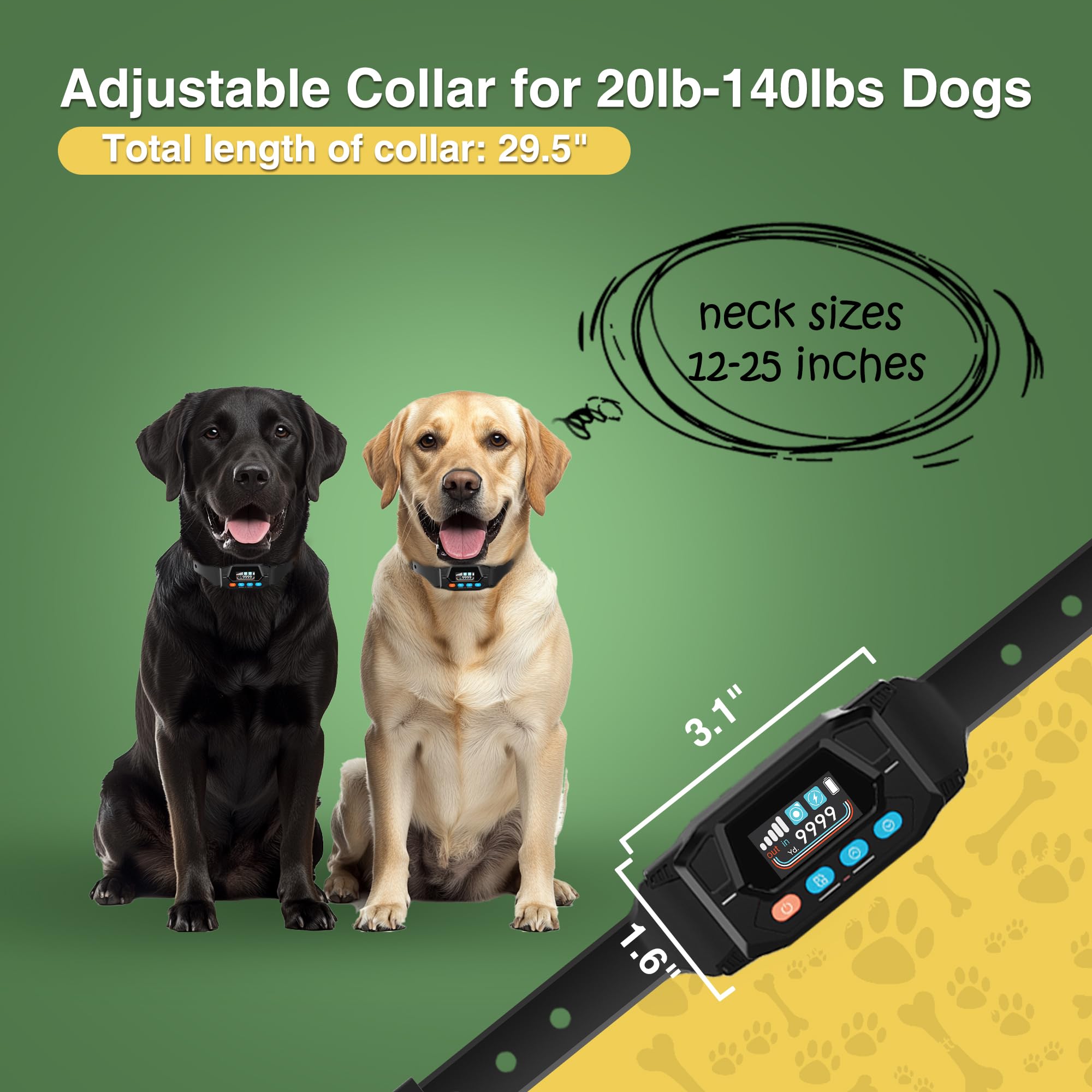 **PATPET Wireless Electric Dog Fence System for 2 Dogs – 33-9999 Yards Adjustable Range, Rechargeable, 3 Modes, IPX7 Waterproof, 24H GPS Collar – Perfect for Large Yards, Training & Outdoor Adventures**