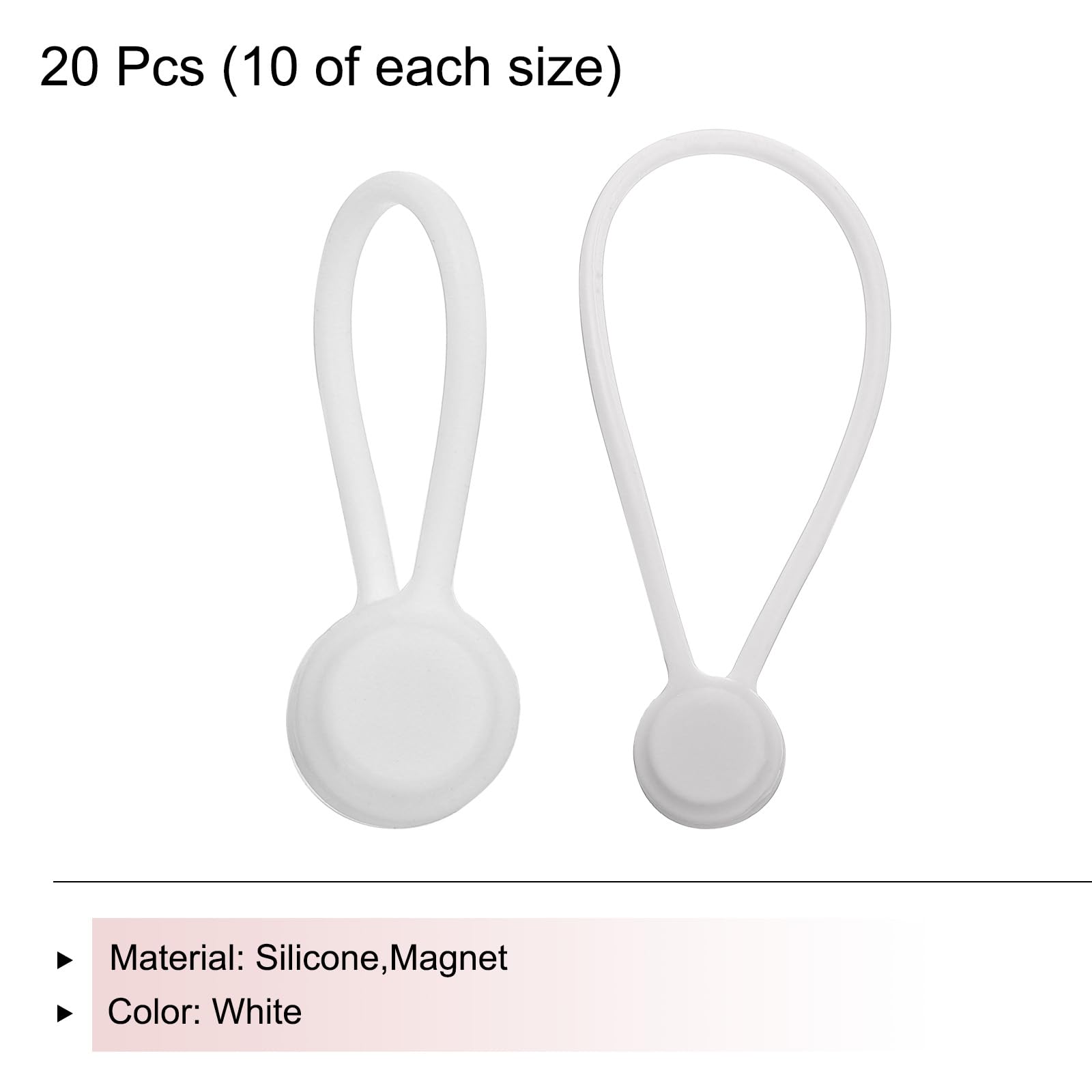 MECCANIXITY Magnetic Cable Clips - 10 Pack Reusable Cord Organizers (4.3 & 7.5 Inch) - White Twist Ties for Home, Office & Kitchen - Strong Magnetic Hold for Wires & Cables - Perfect for Desk, TV Setup & Charging Stations
