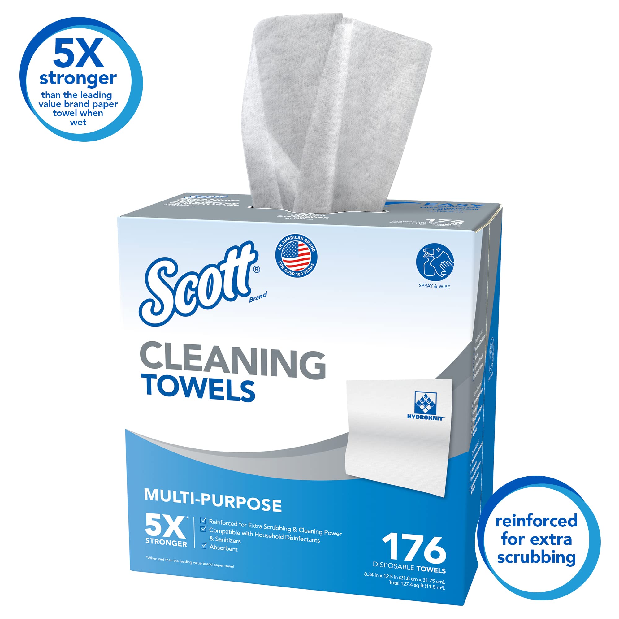 Scott Cleaning Towels (53892) - White, 176 Towels per Box, 10 Boxes per Case (1,760 Towels) - Bulk Disposable Towels for Commercial Cleaning, Janitorial Supplies, and Industrial Use