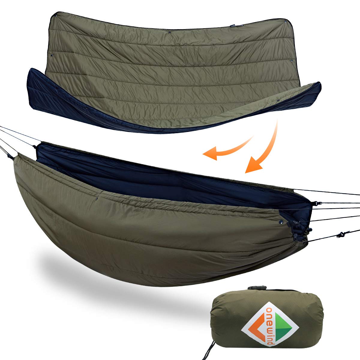 Onewind 4-Season Hammock Underquilt & Camping Blanket - Full-Length Portable Underquilt with Dupont Sorona for Winter Camping, Hiking, Backpacking (OD Green) - Perfect for Cold Weather Adventures and Outdoor Survival Gear