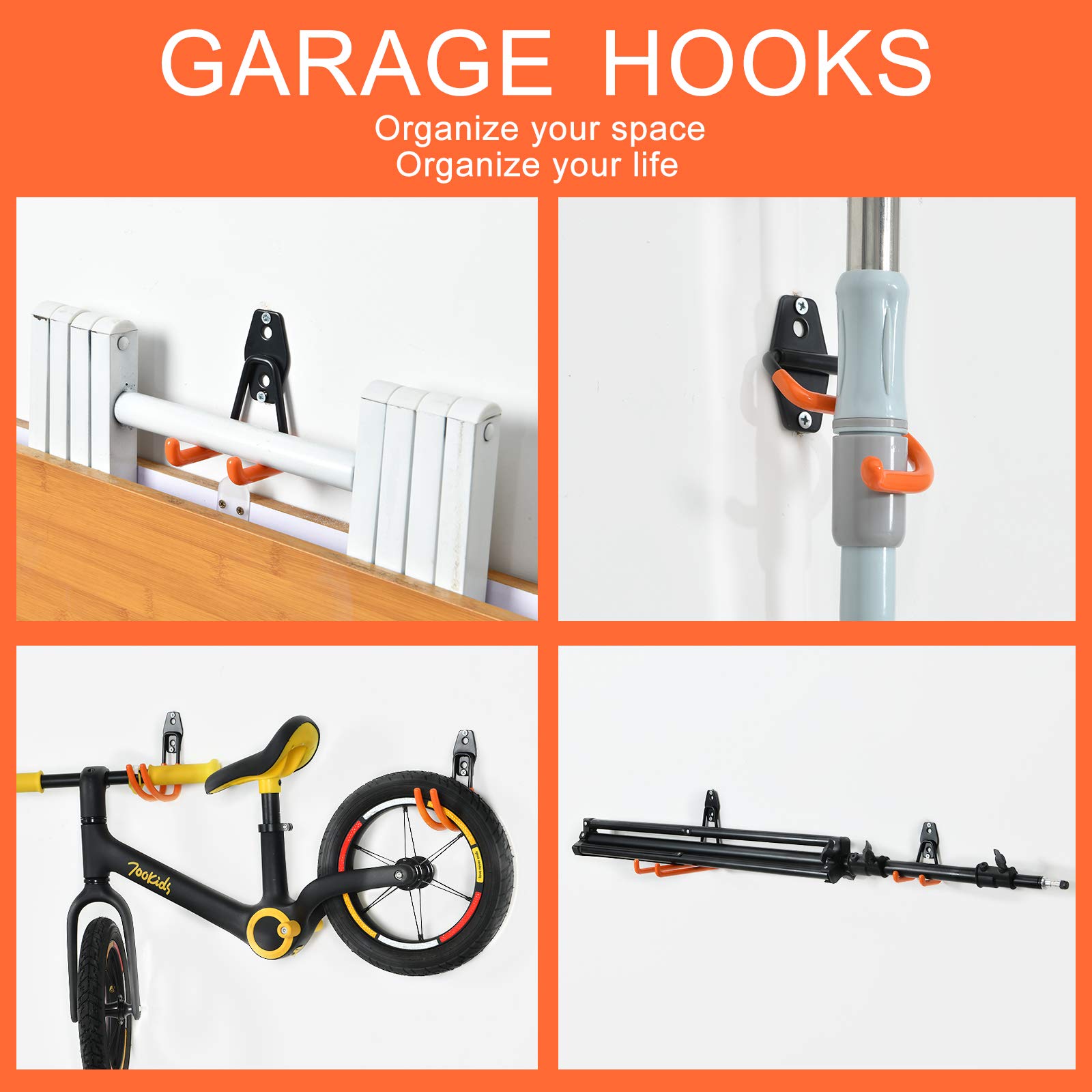 Heavy Duty Steel Garage Storage Hooks - 10 Pack Small J Hooks for Ladders, Bikes, Hoses & Tools | Wall Mount Utility Hangers & Organizers for Garage, Shed & Workshop Storage Solutions