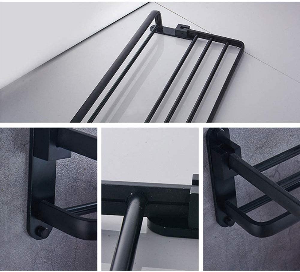 Sturdy Aluminum Alloy Double Layer Foldable Towel Rack - Black Bathroom & Kitchen Shelf for Hand Towels, Robes & Storage | Space-Saving Wall Mount Design for Small Spaces