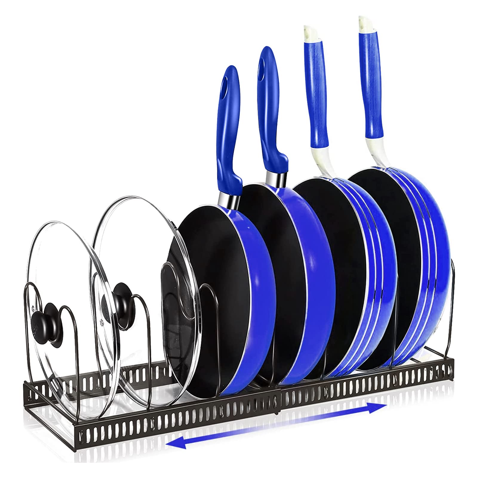 Adjustable Pot and Pan Organizer - Heavy Duty Kitchen Cabinet Lid Holder with 7 Compartments, 2 Easy DIY Installation Methods - Perfect for Small Spaces & Clutter-Free Cooking