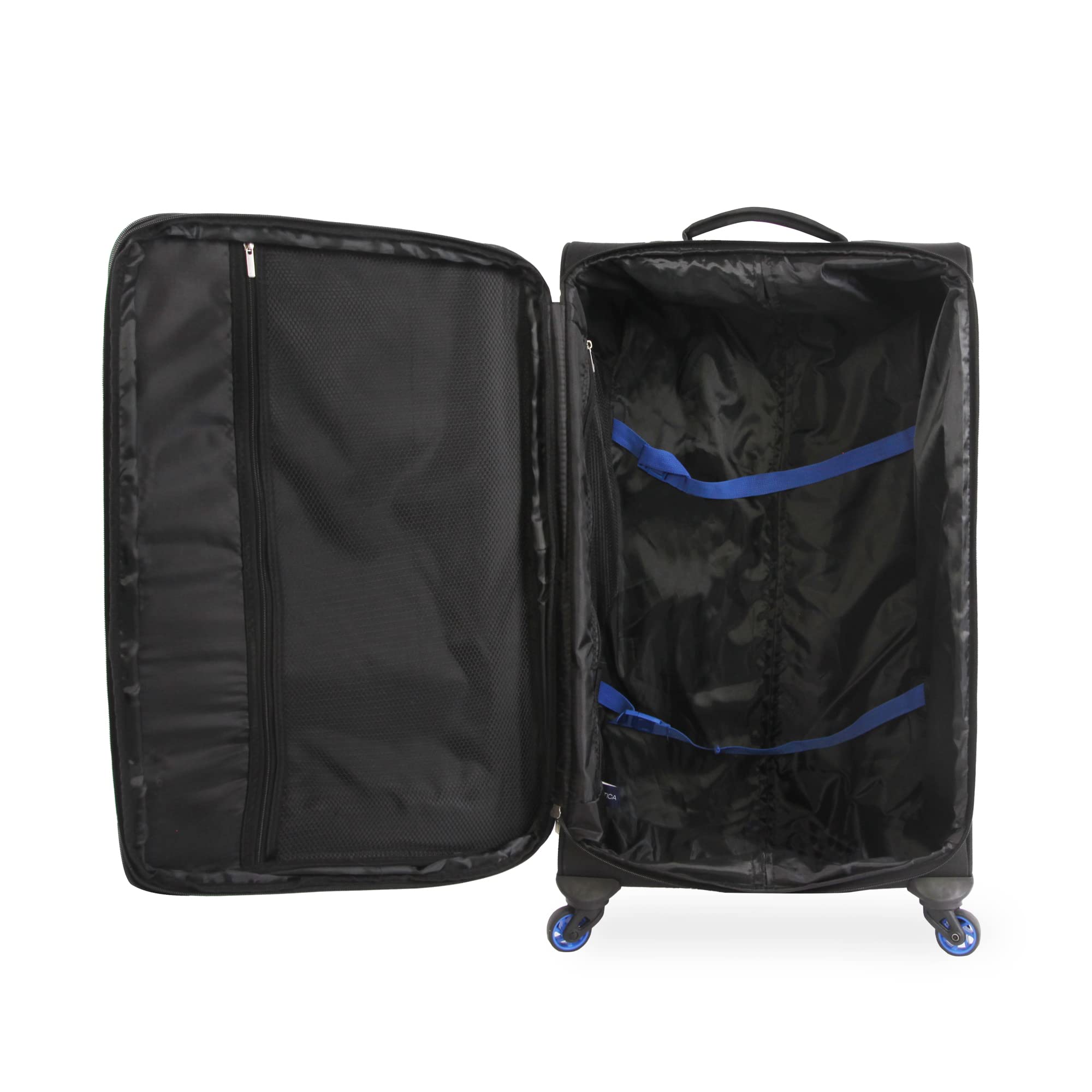 NAUTICA Emry 2-Piece Softside Luggage Set - Black & Blue Spinner Suitcase for Travel, Business Trips & Vacations | Lightweight Durable Carry-On & Checked Bags